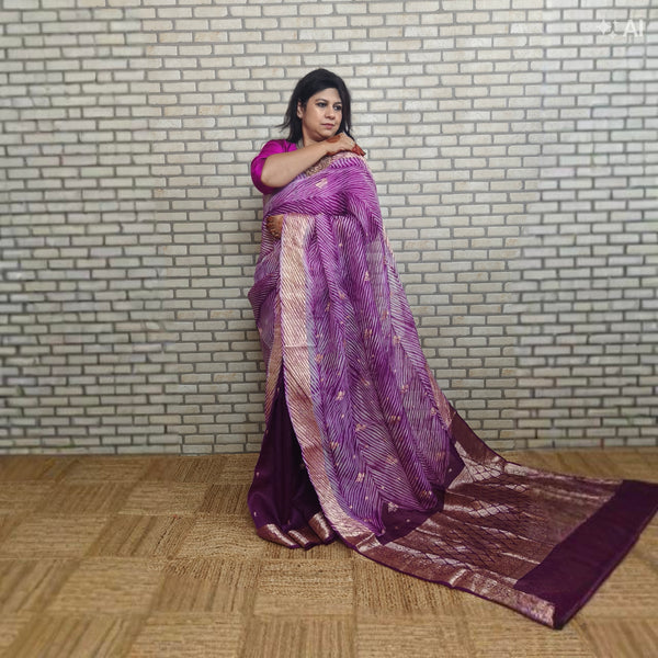 White and Purple Arasi Dyed Silk Organza Saree