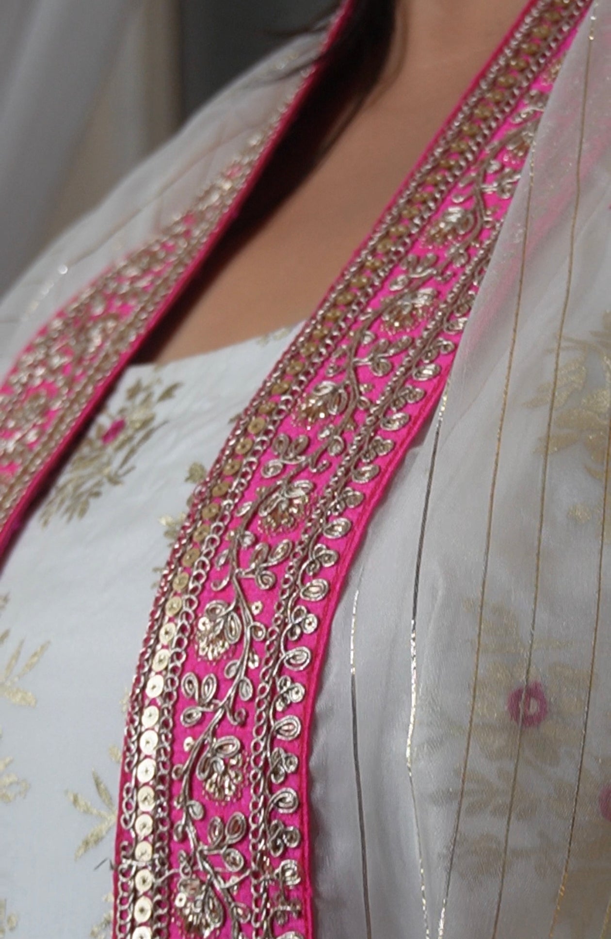 Pure Chanderi White and Pink Kurta Palazzo Set