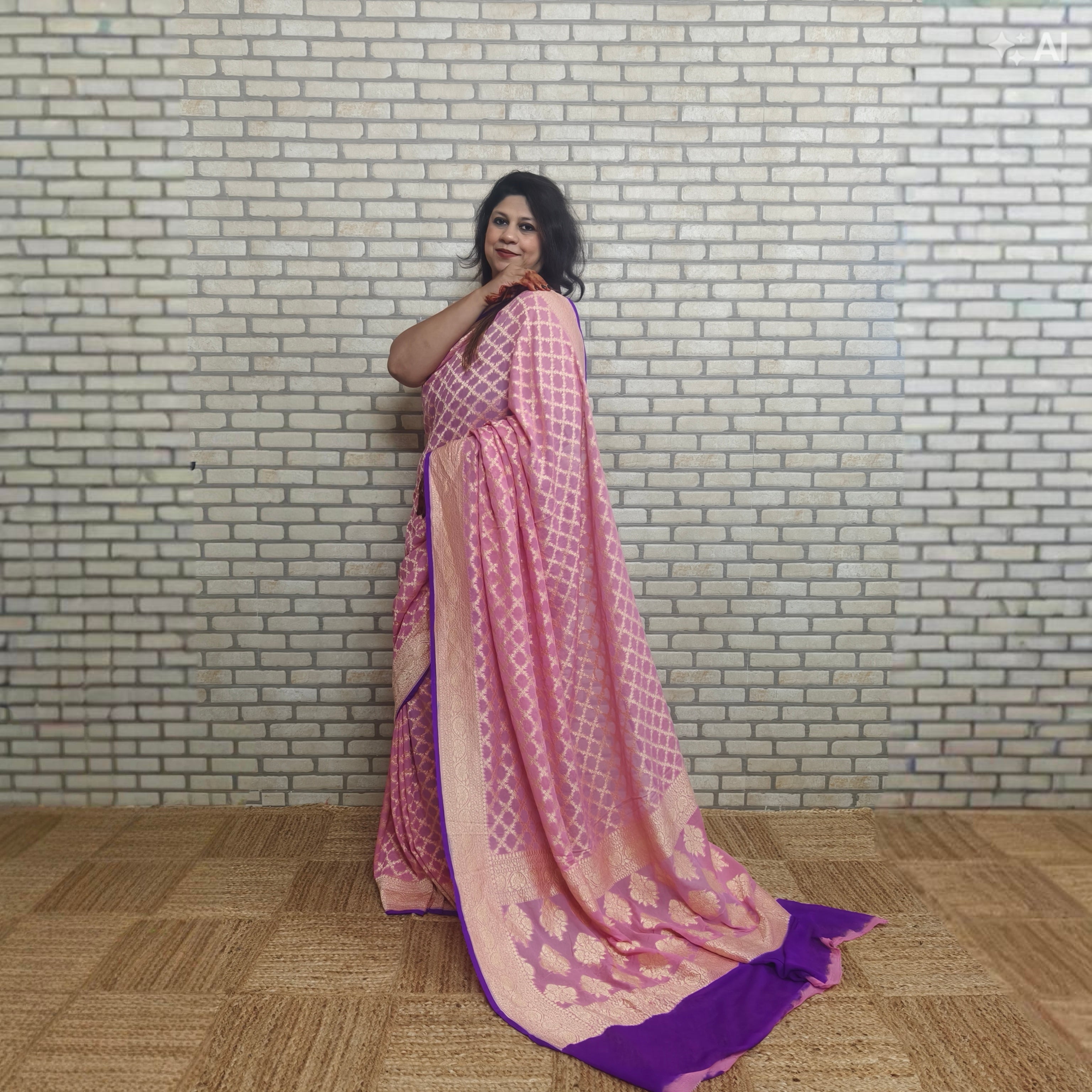 Baby Pink Khaddi Georgette Saree