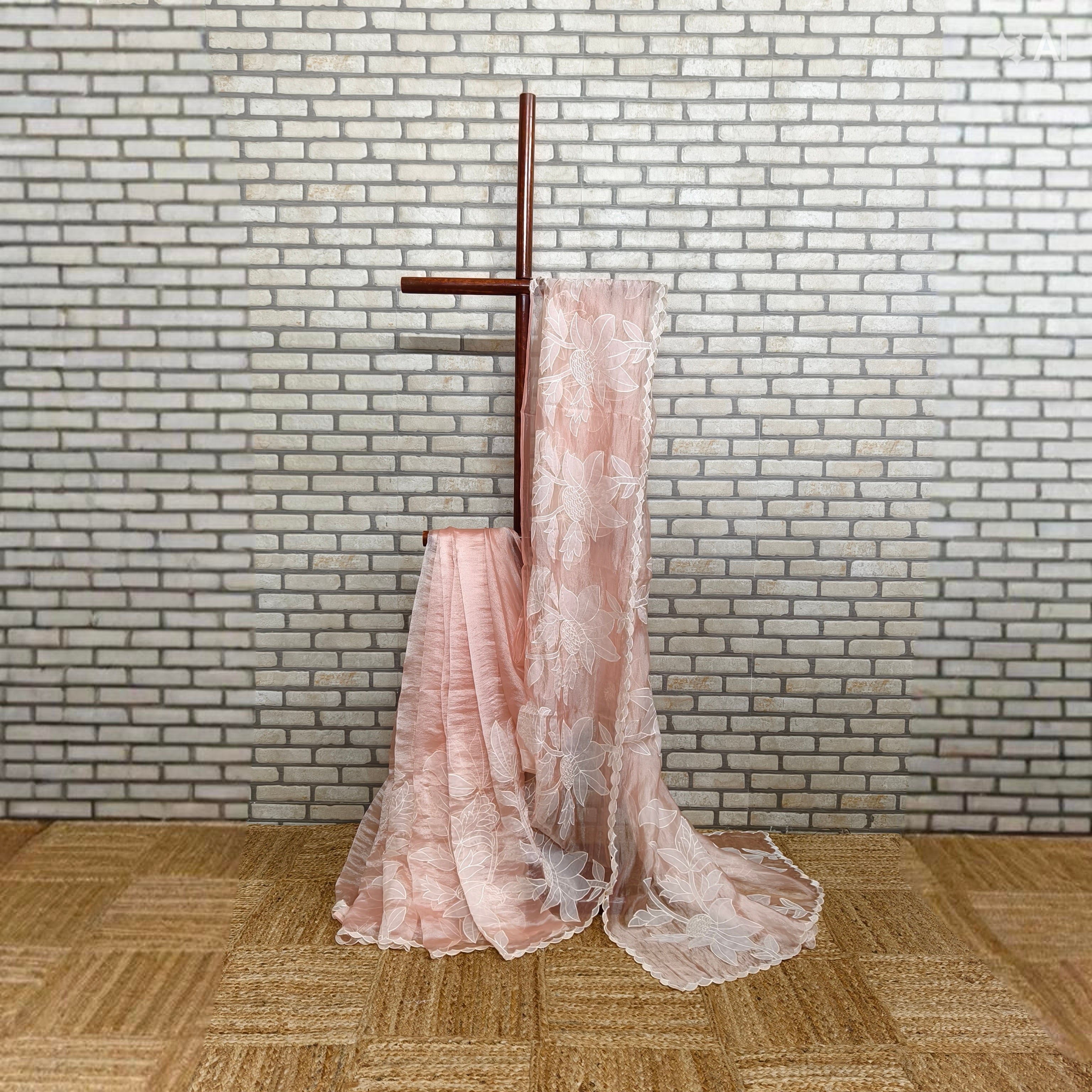 Peach Tissue Organza Saree