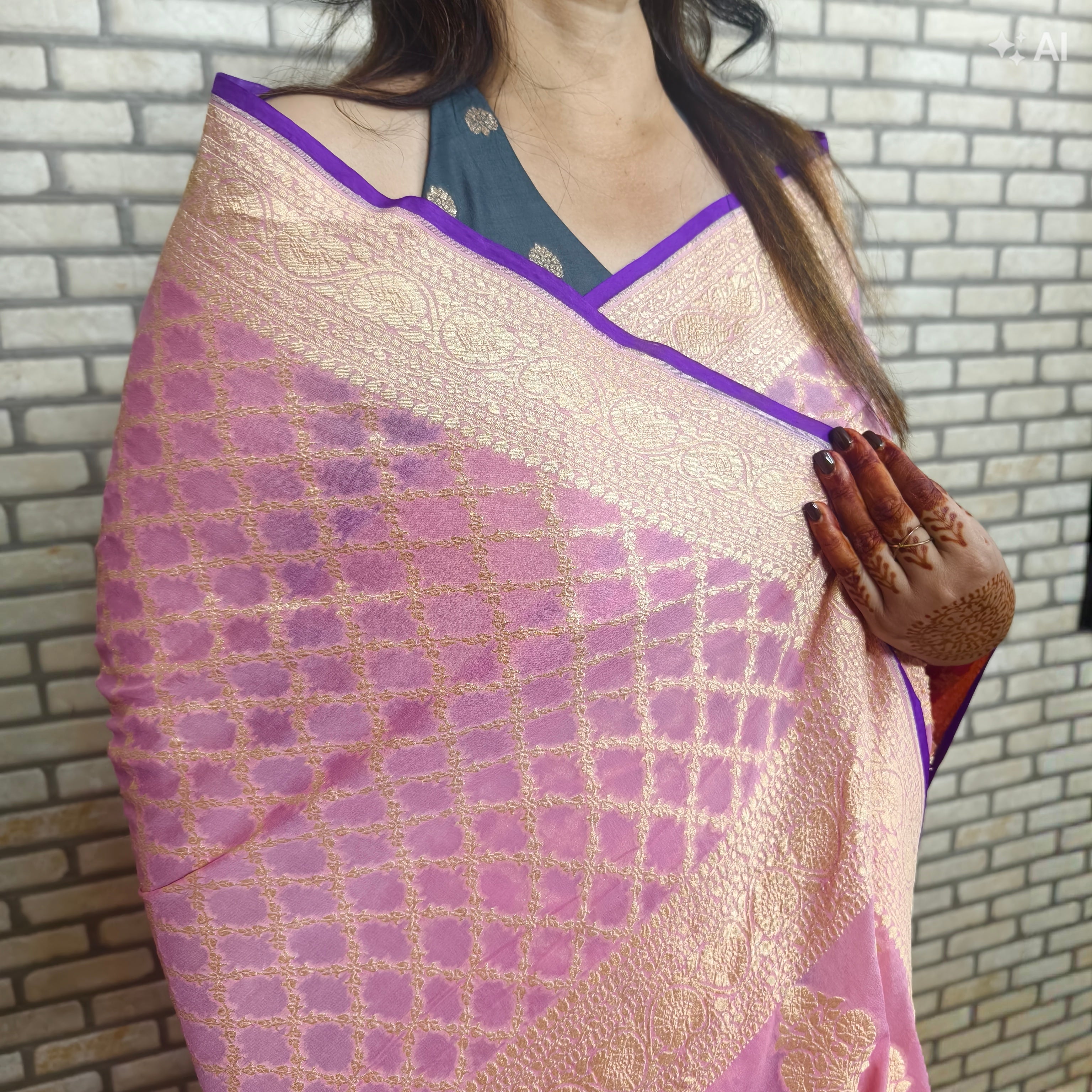 Baby Pink Khaddi Georgette Saree