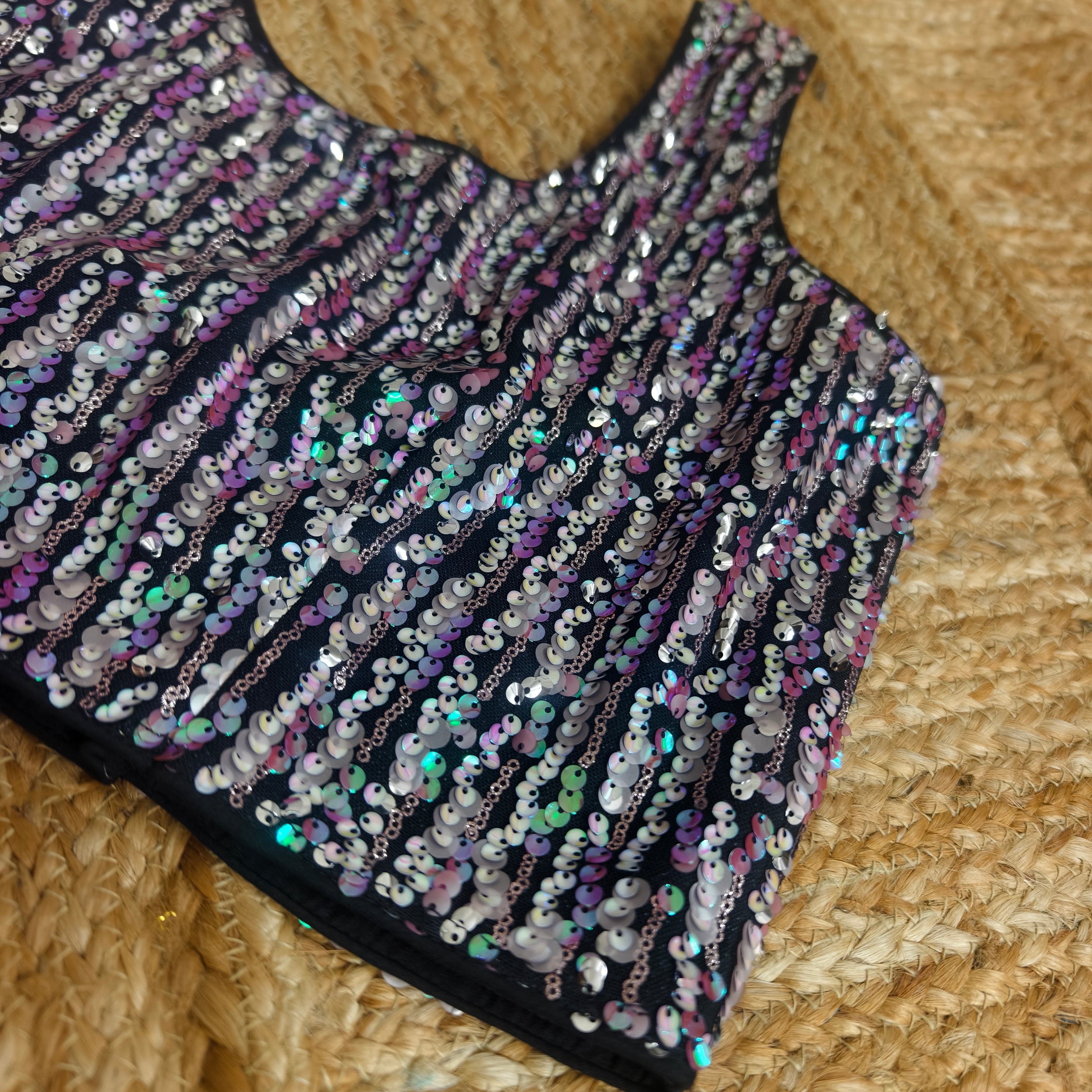 Black Multicoloured Sequence Sleeveless Blouse (Size 36)