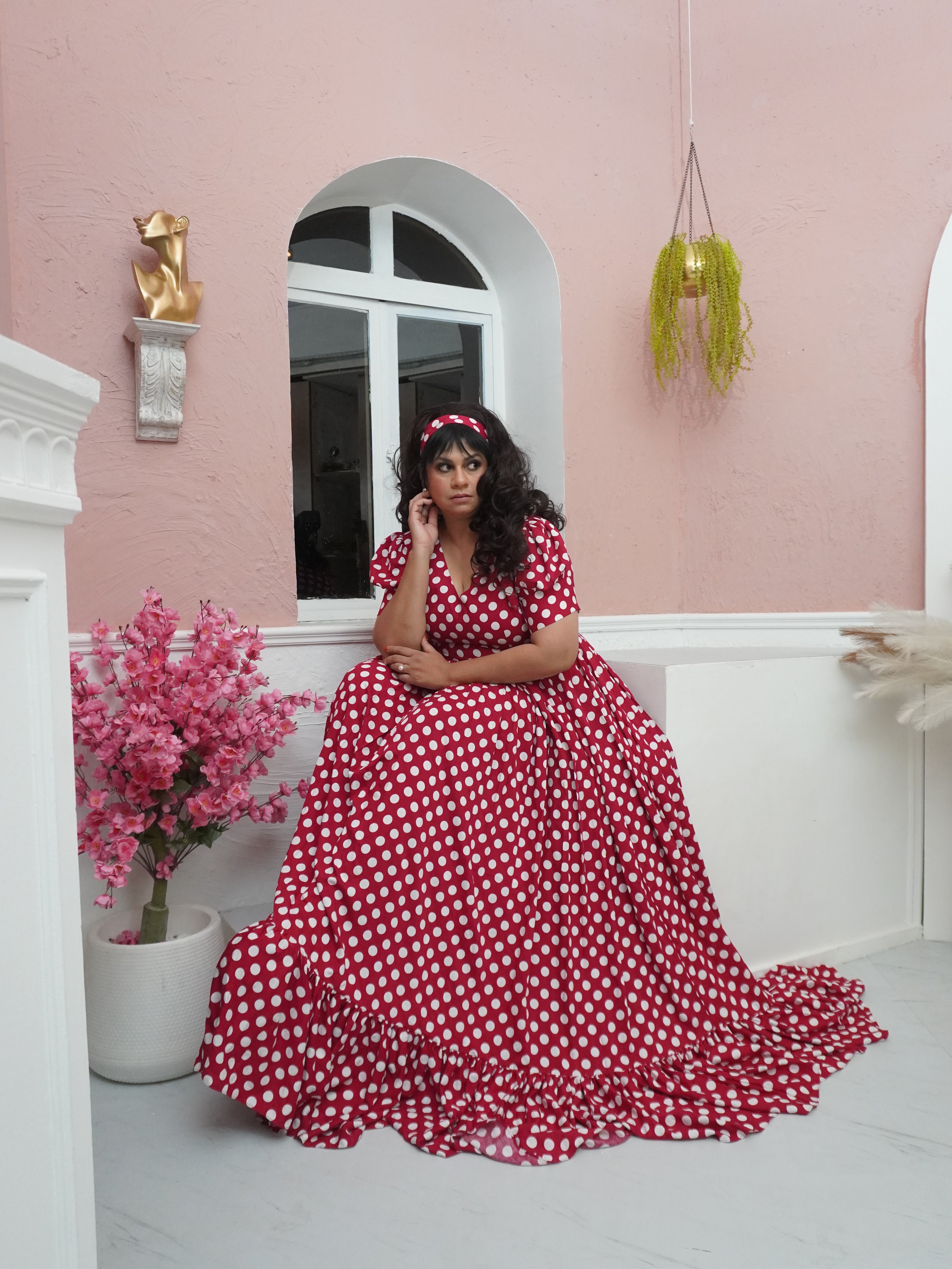 Red Rayon Polka Dots One Piece