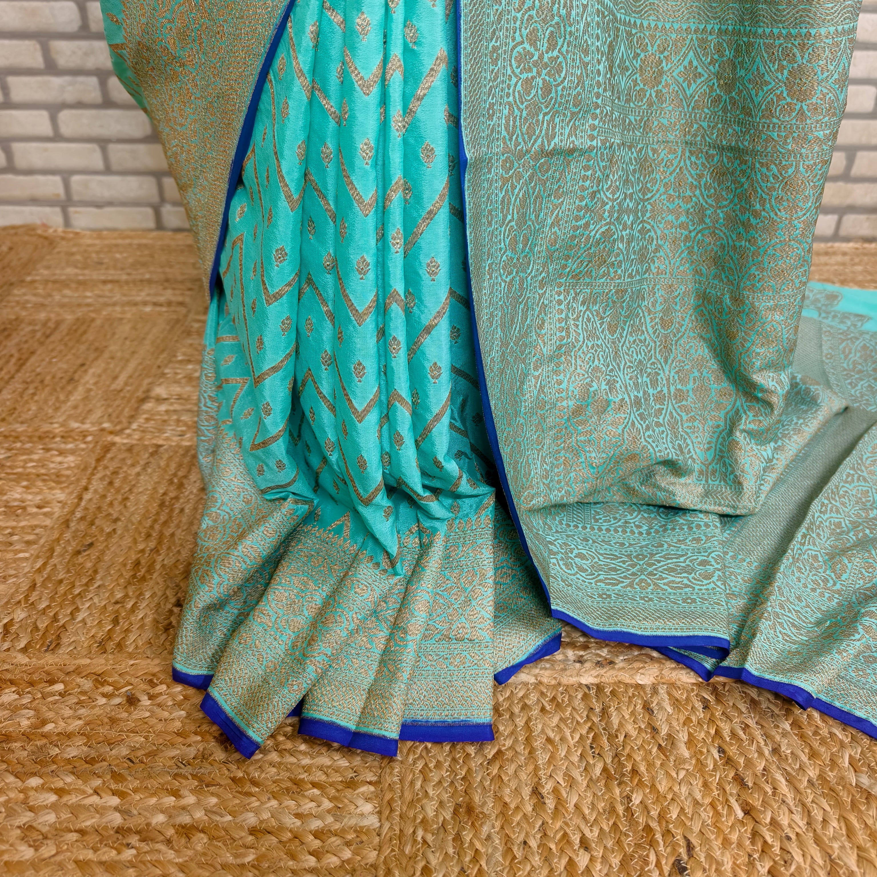 Teal Blue Khaddi Georgette Saree