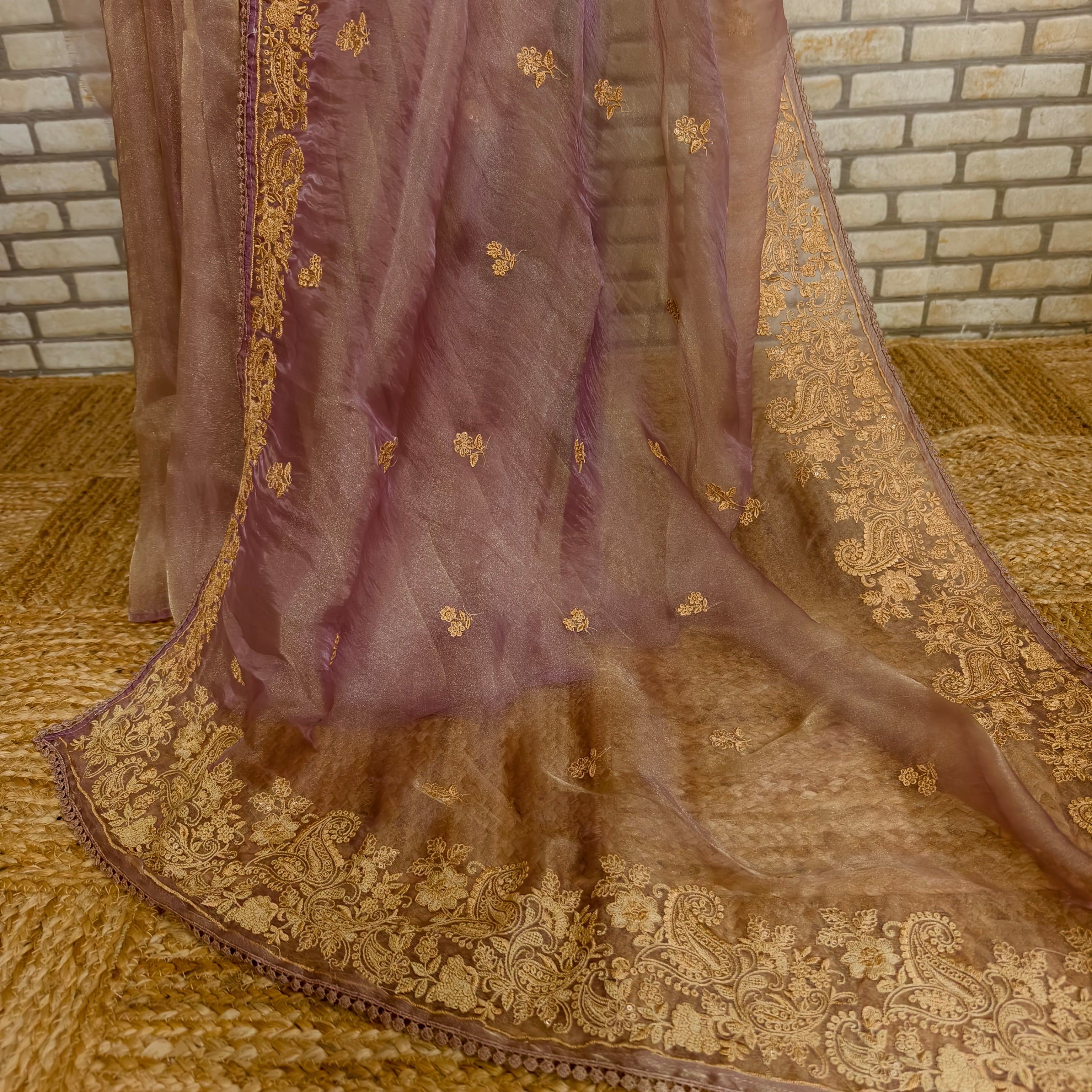 Purplish Tinged Glass Tissue Organza Saree