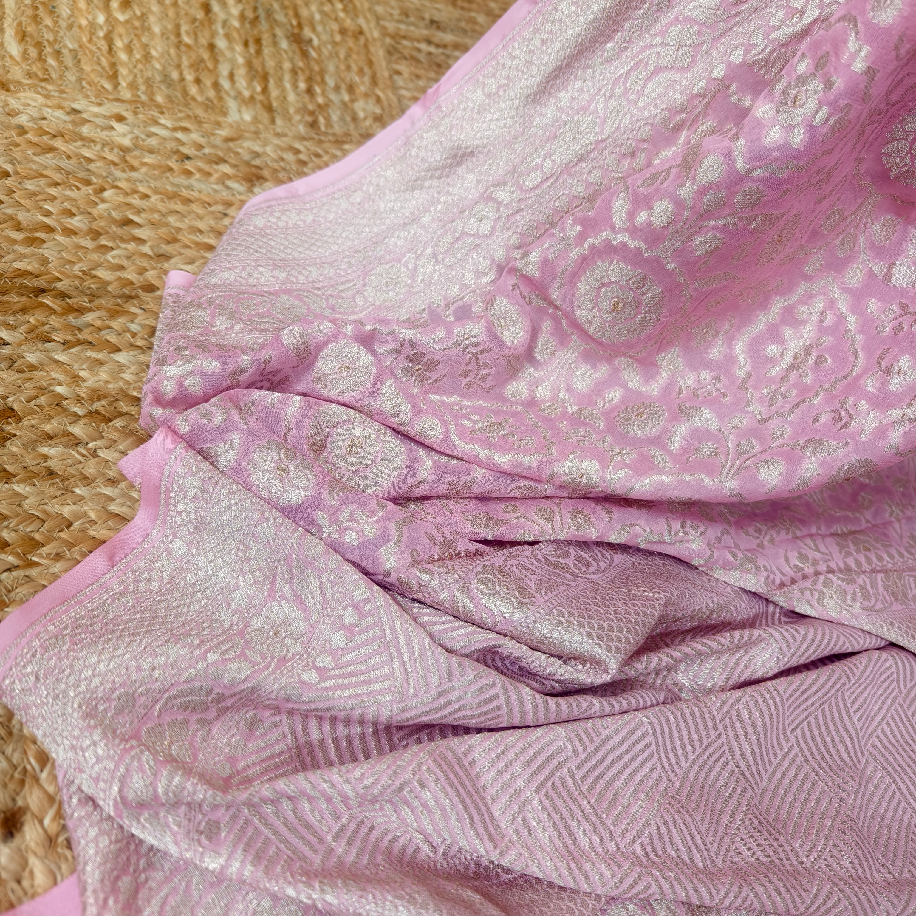 Baby Pink Khaddi Georgette Saree