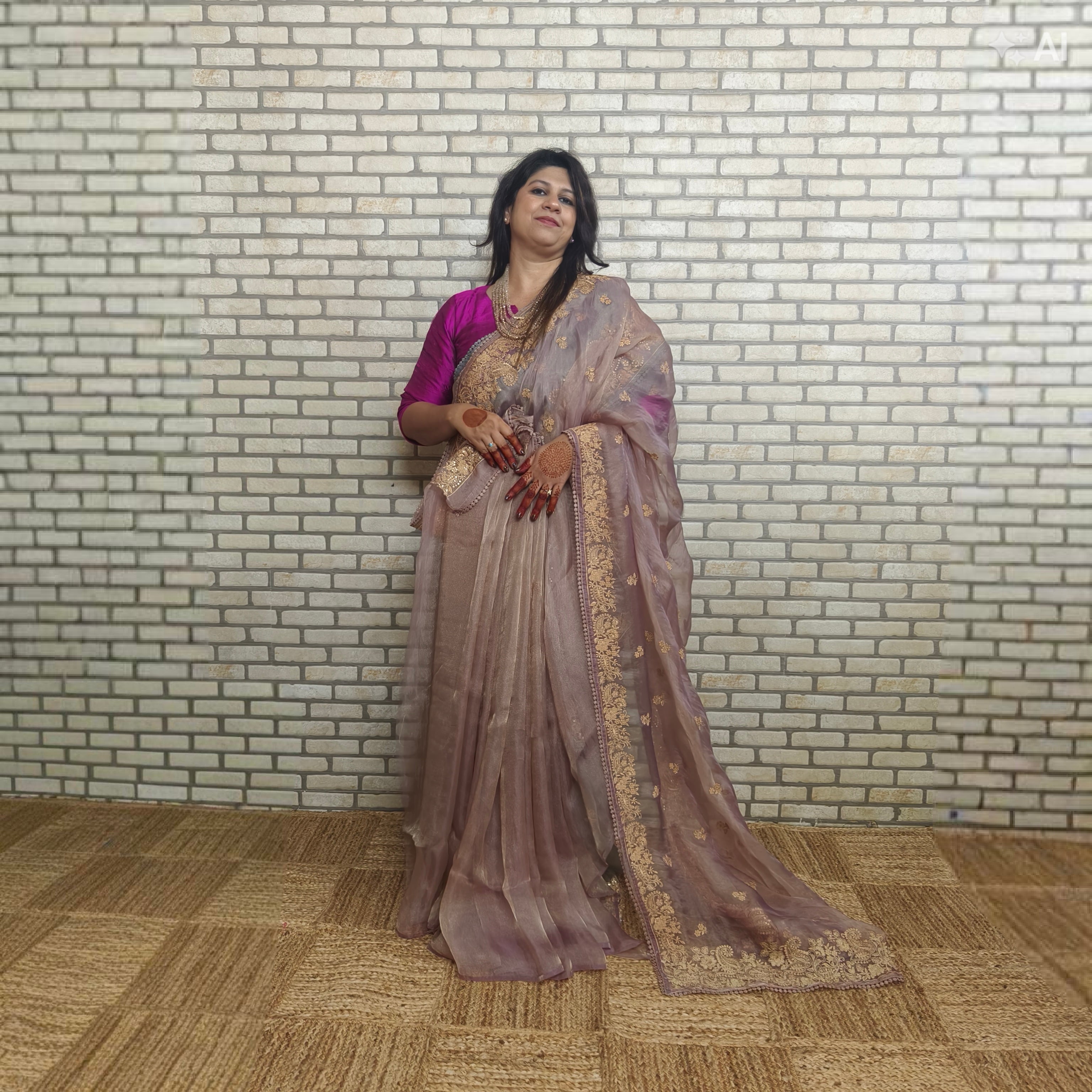 Purplish Tinged Glass Tissue Organza Saree