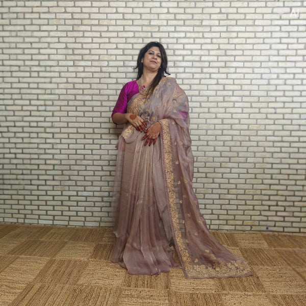Purplish Tinged Glass Tissue Organza Saree
