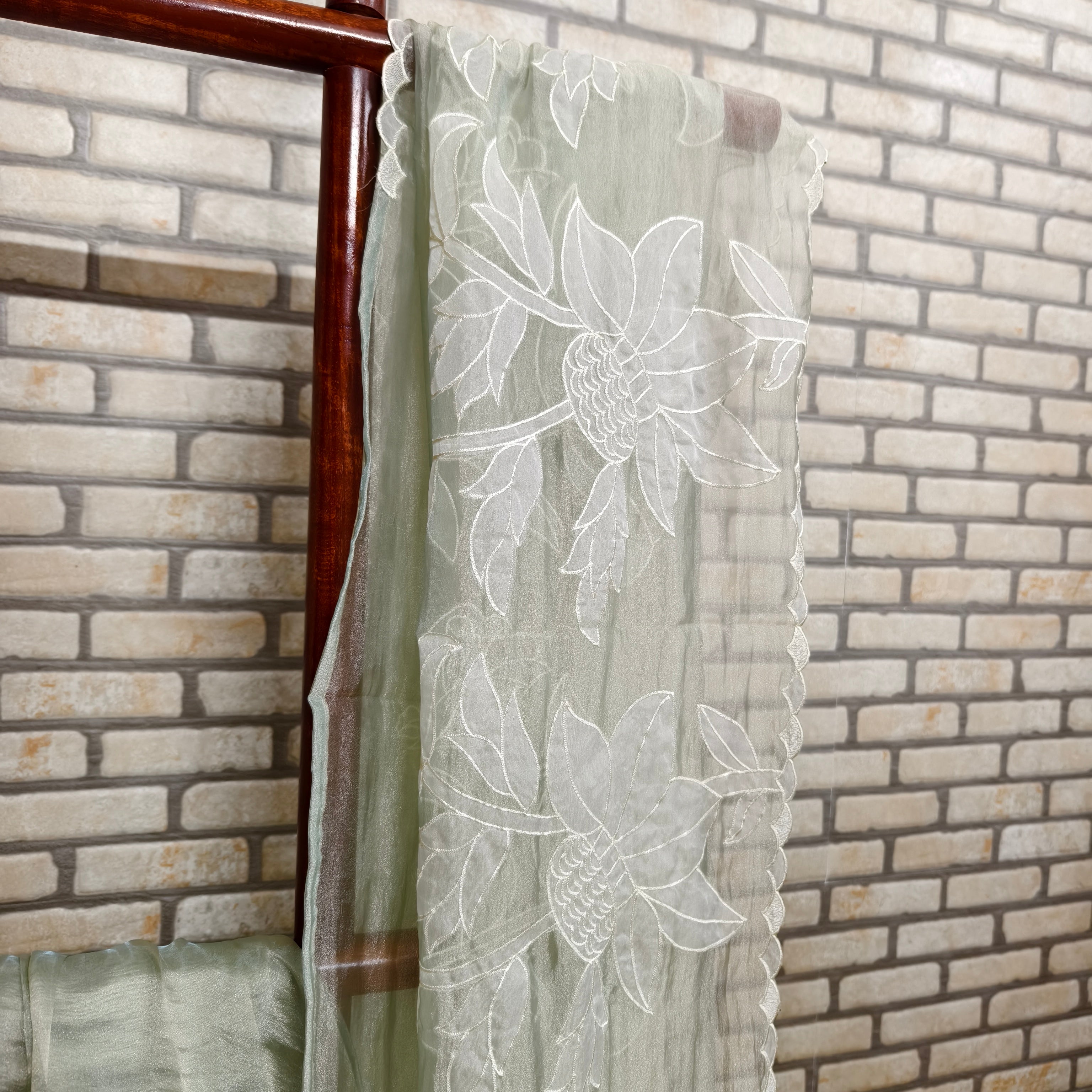 Faint Green Tissue Organza Saree