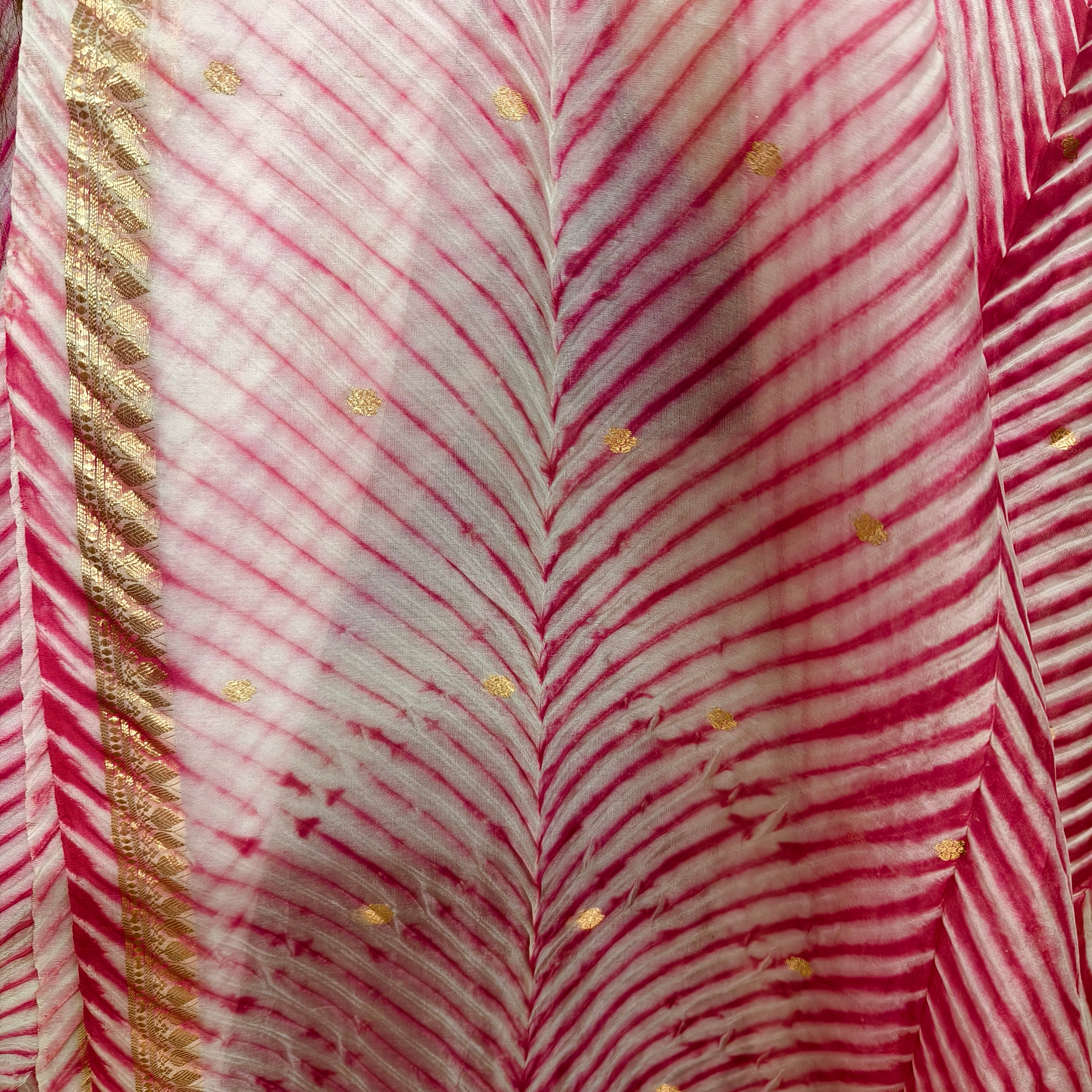 White and Pinkish Red Arasi Dyed Silk Organza Saree
