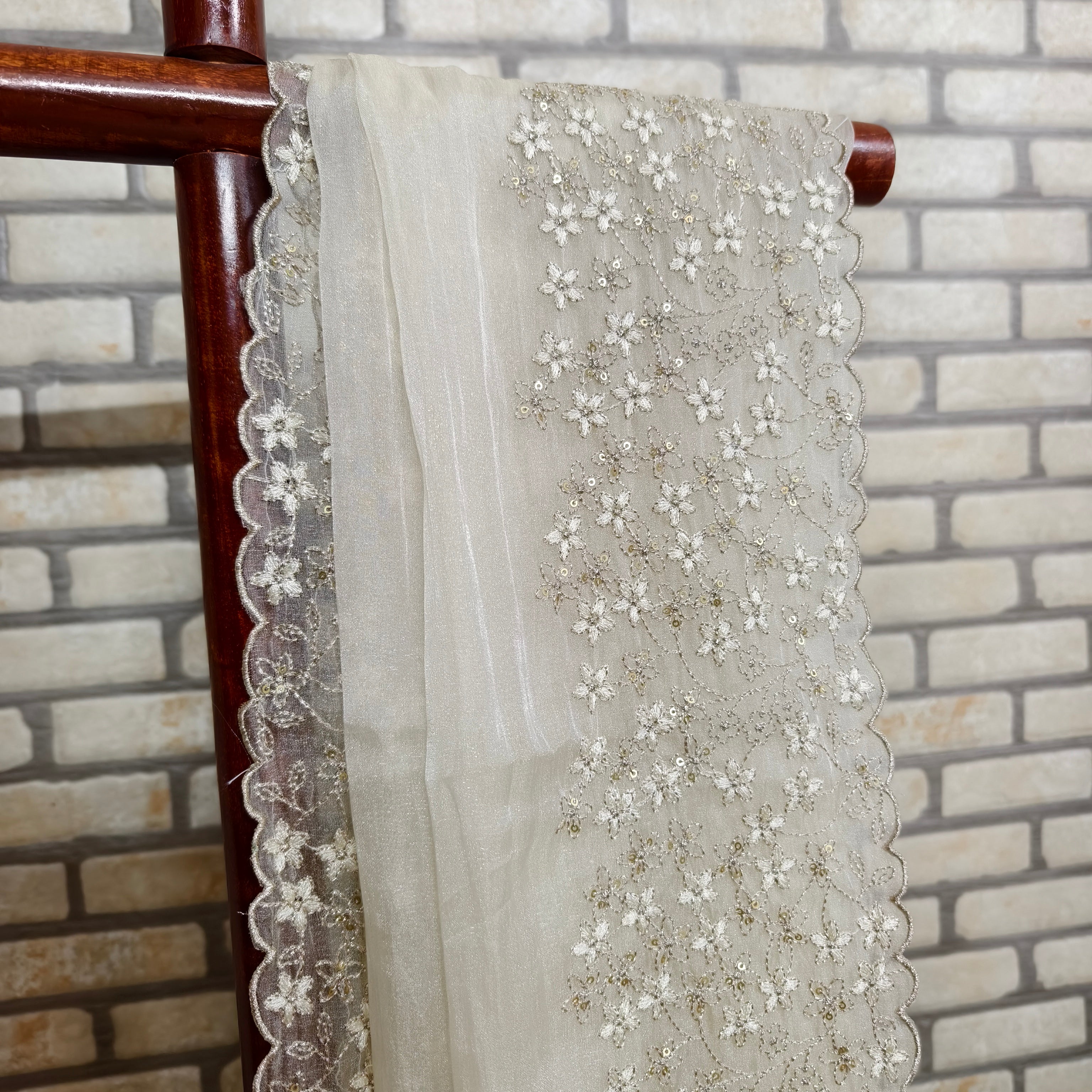 Cream Tissue Organza Saree