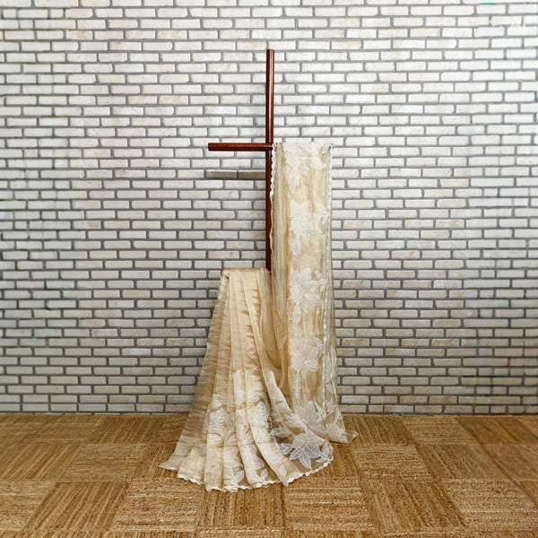 Beige Golden Tissue Organza Saree