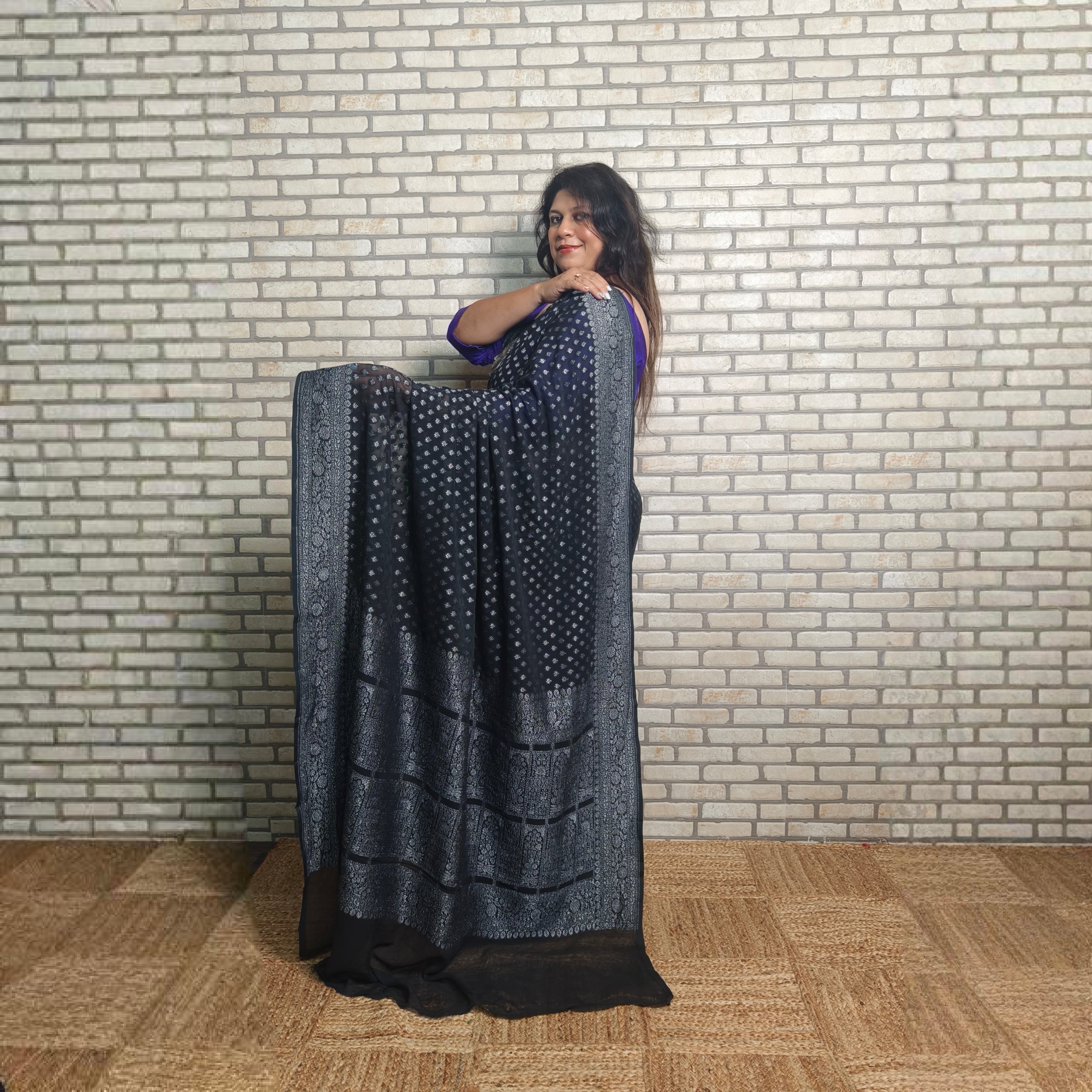 Stunning Black Khaddi Georgette Saree