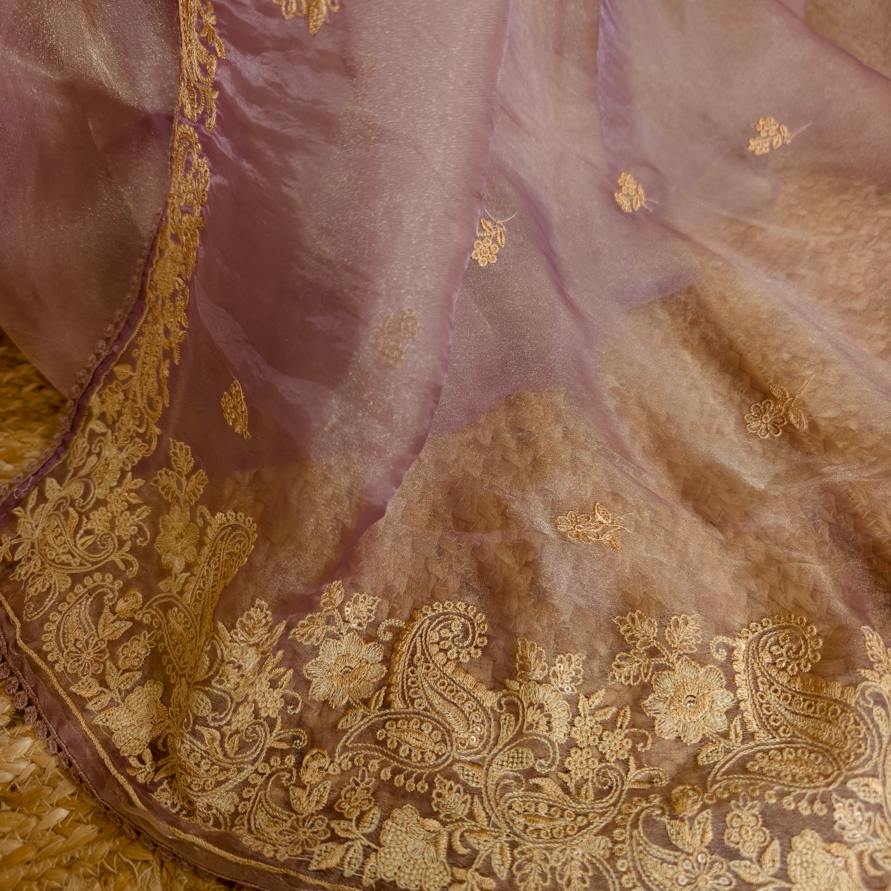 Purplish Tinged Glass Tissue Organza Saree