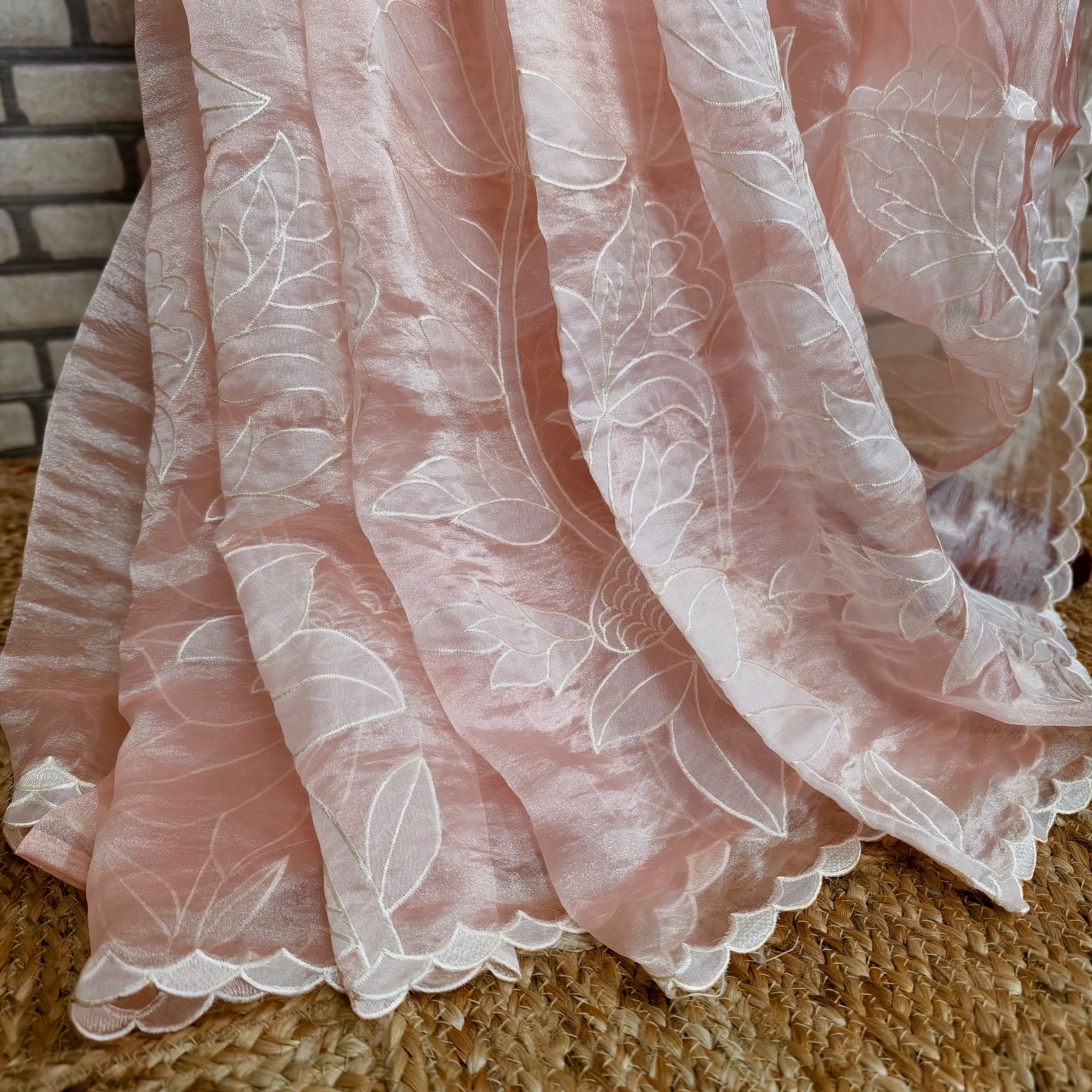 Peach Tissue Organza Saree