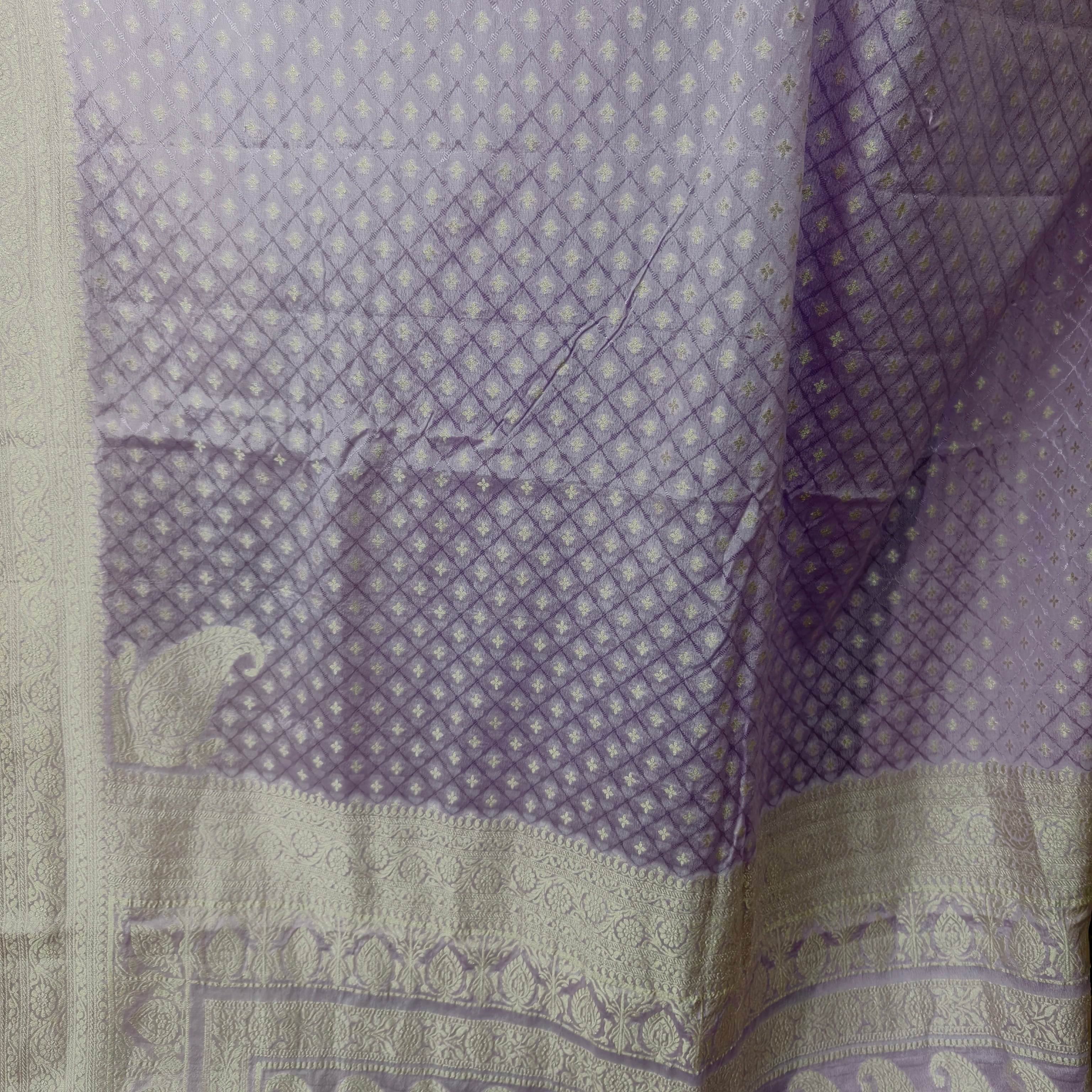 Lilac Khaddi Georgette Checkered Saree