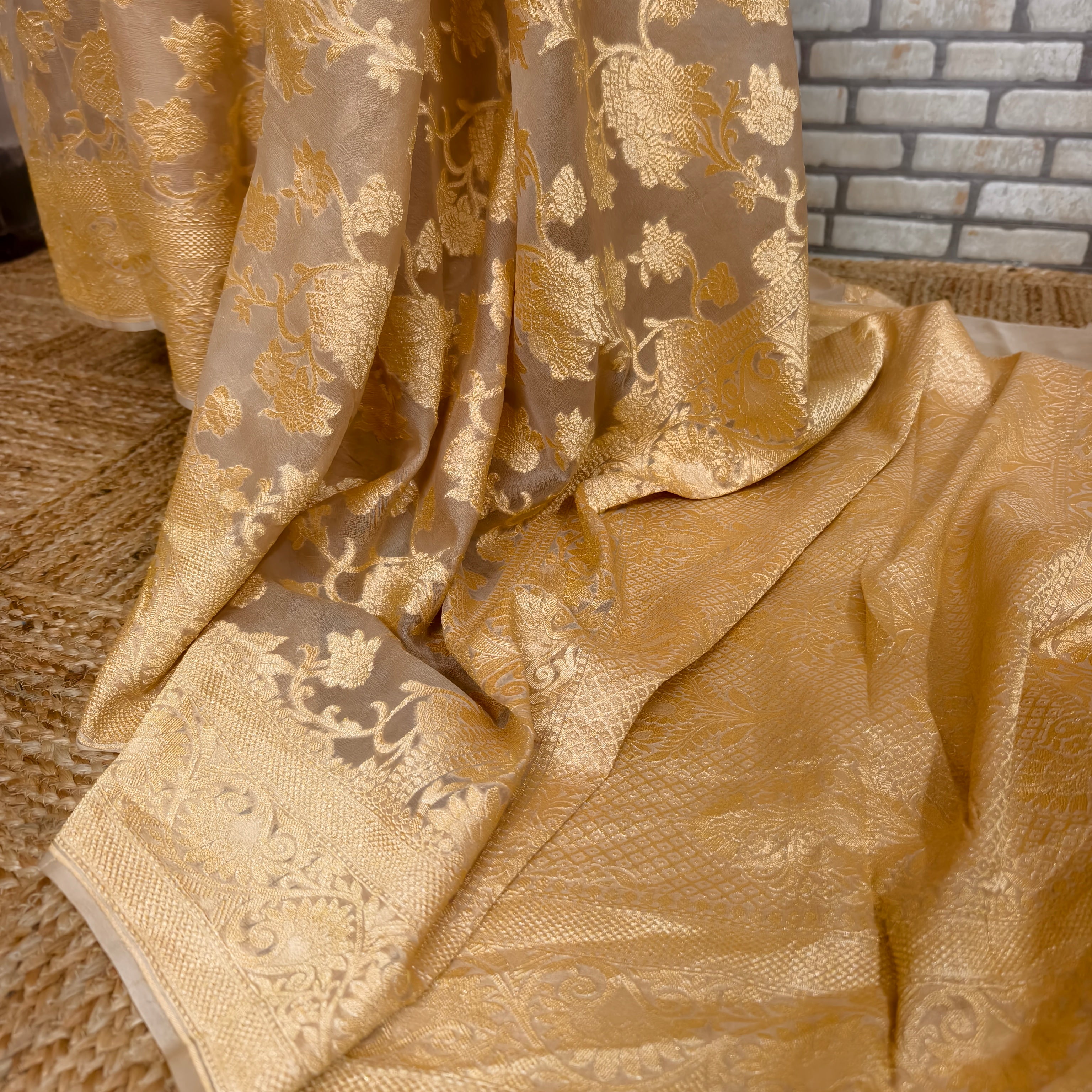 Cream Khaddi Georgette Saree