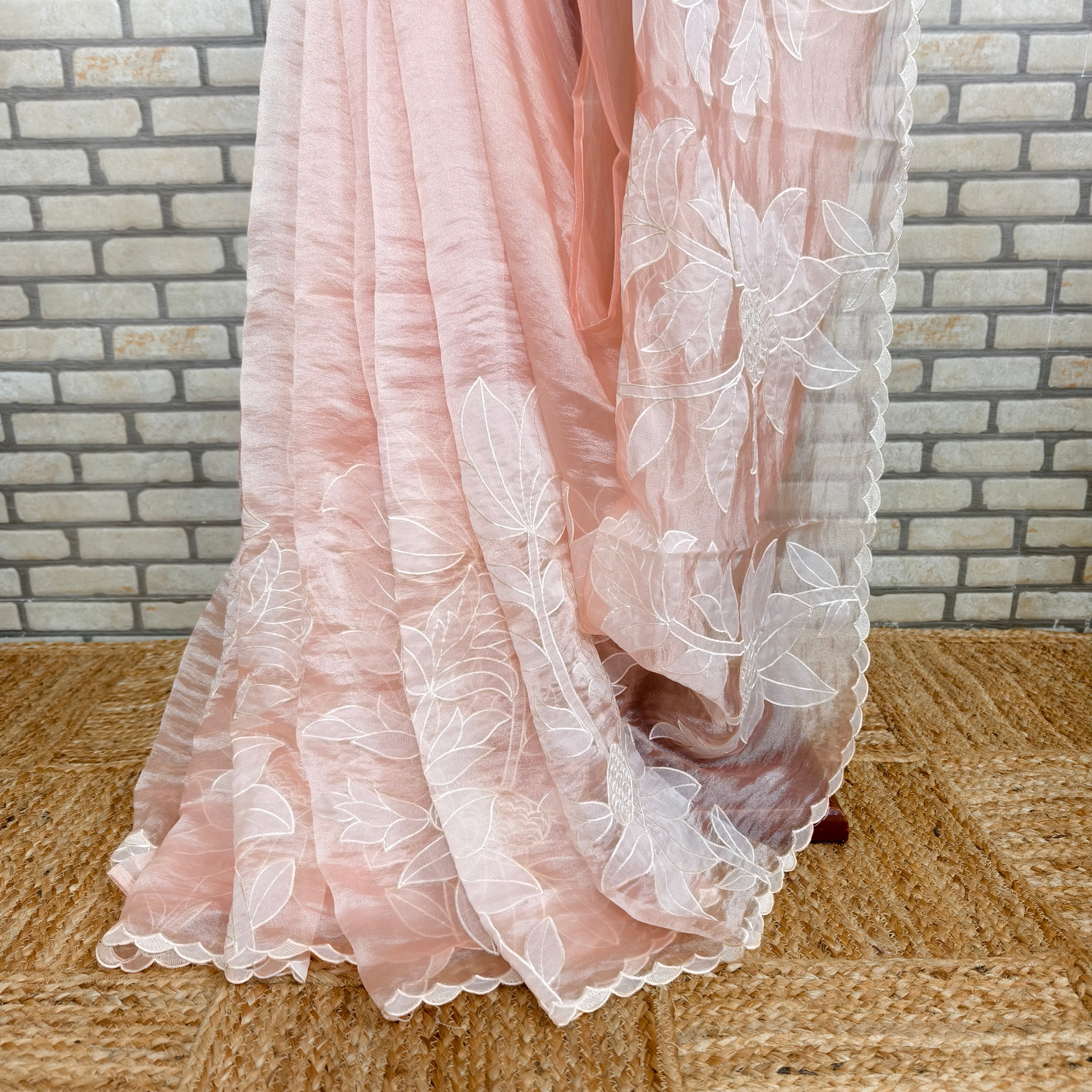 Peach Tissue Organza Saree