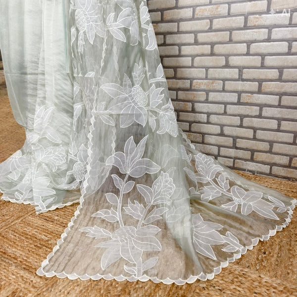 Faint Green Tissue Organza Saree