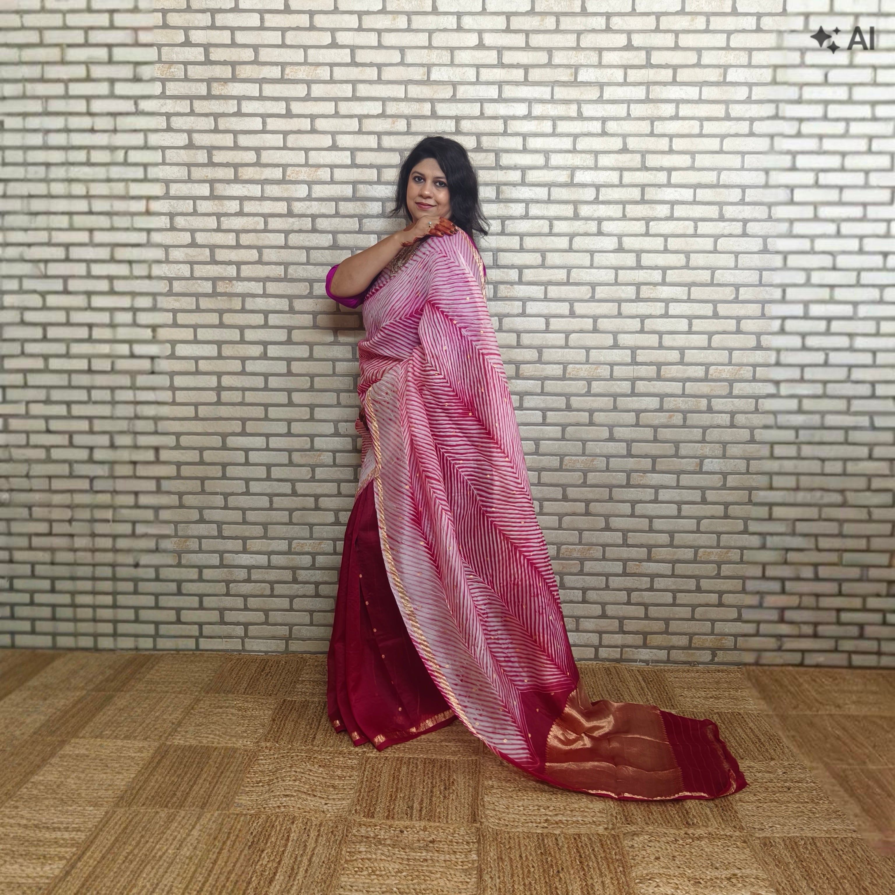 White and Pinkish Red Arasi Dyed Silk Organza Saree