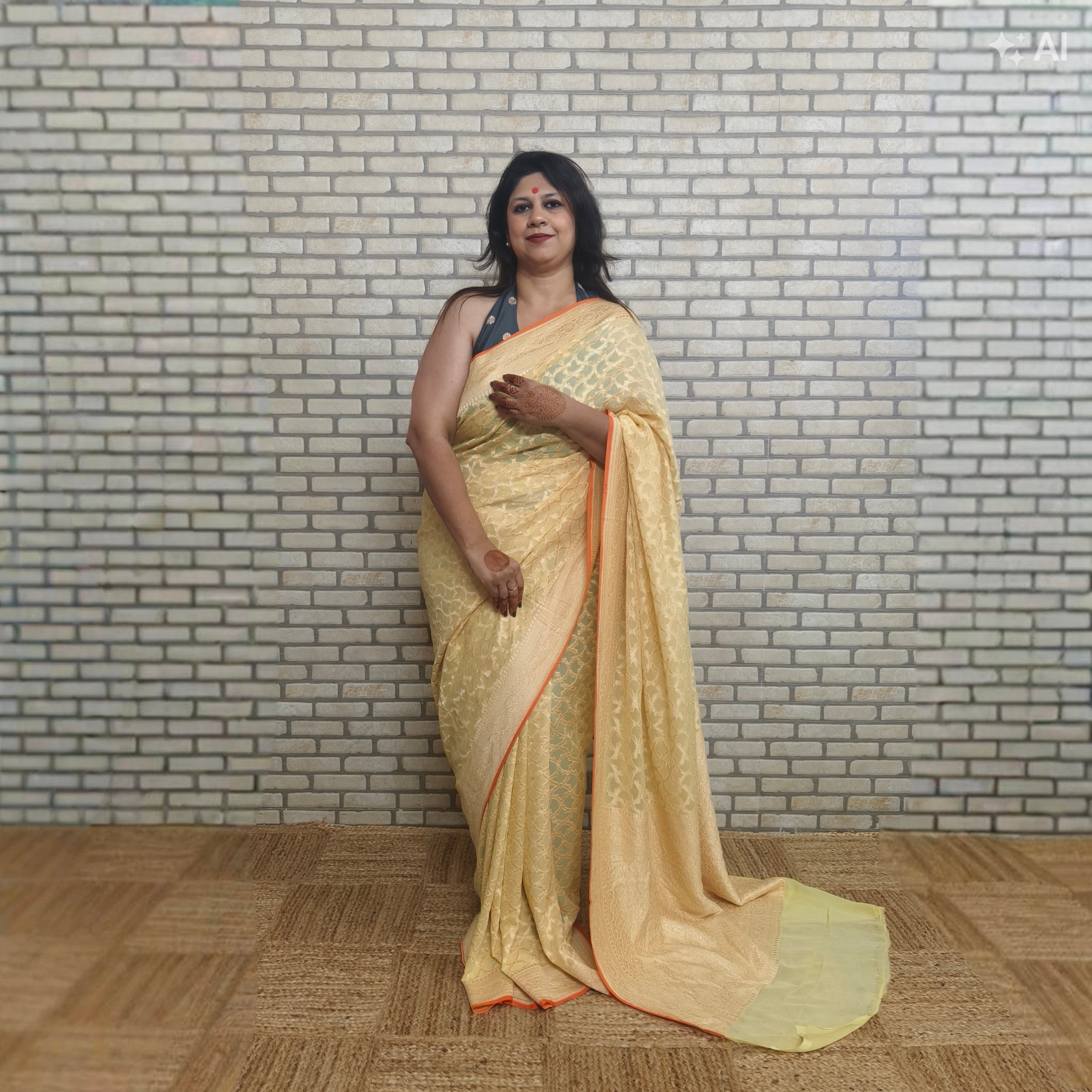 Pale Yellow Khaddi Georgette Saree
