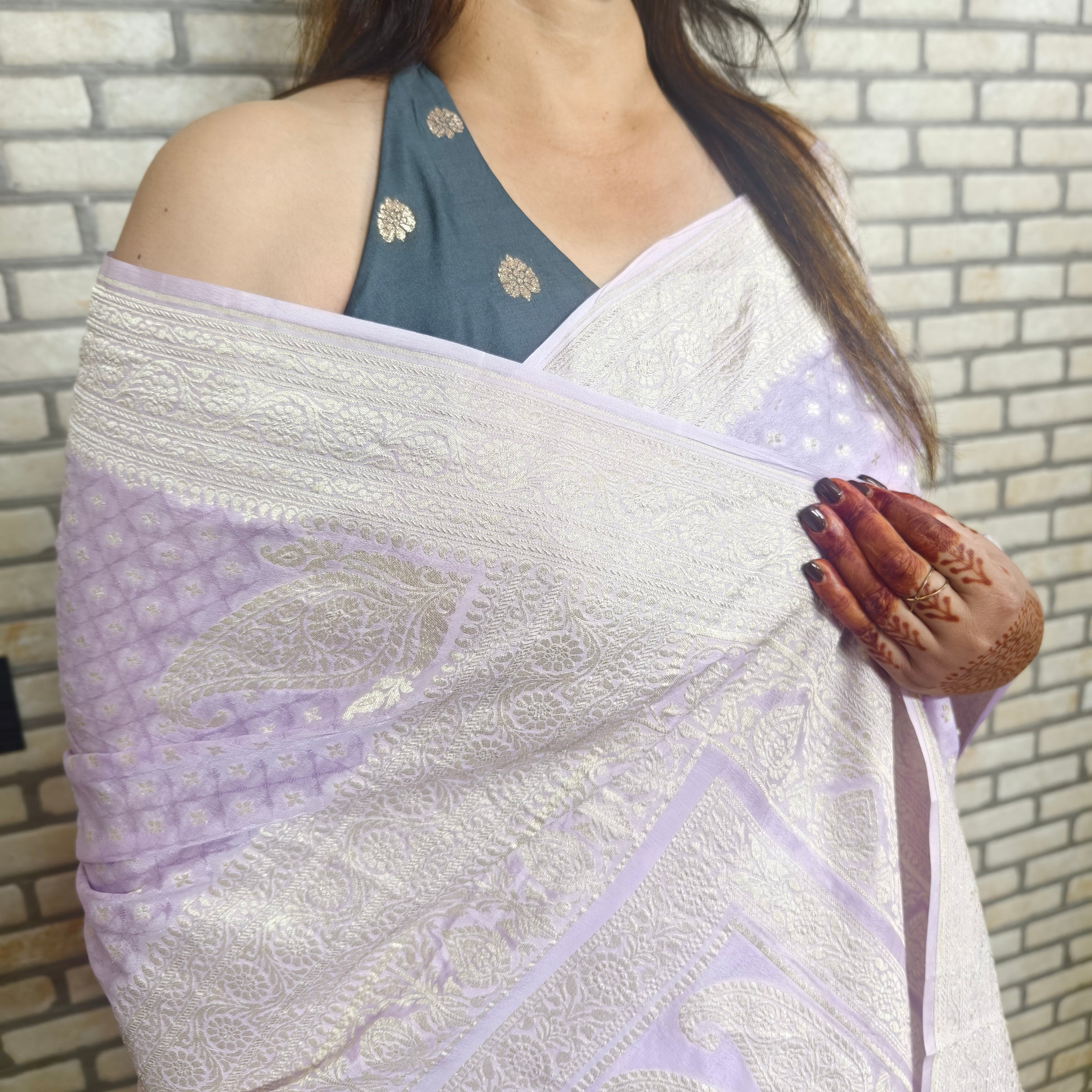 Lilac Khaddi Georgette Checkered Saree