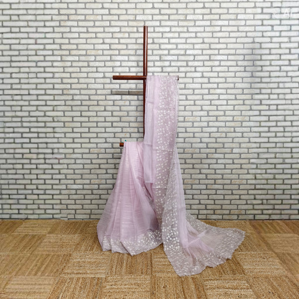 Baby Pink Tissue Organza Saree