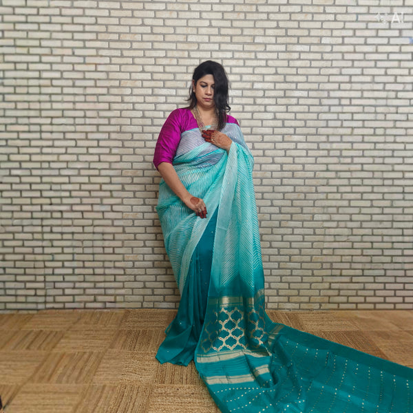 Teal Green Arasi Dyed Silk Organza Saree