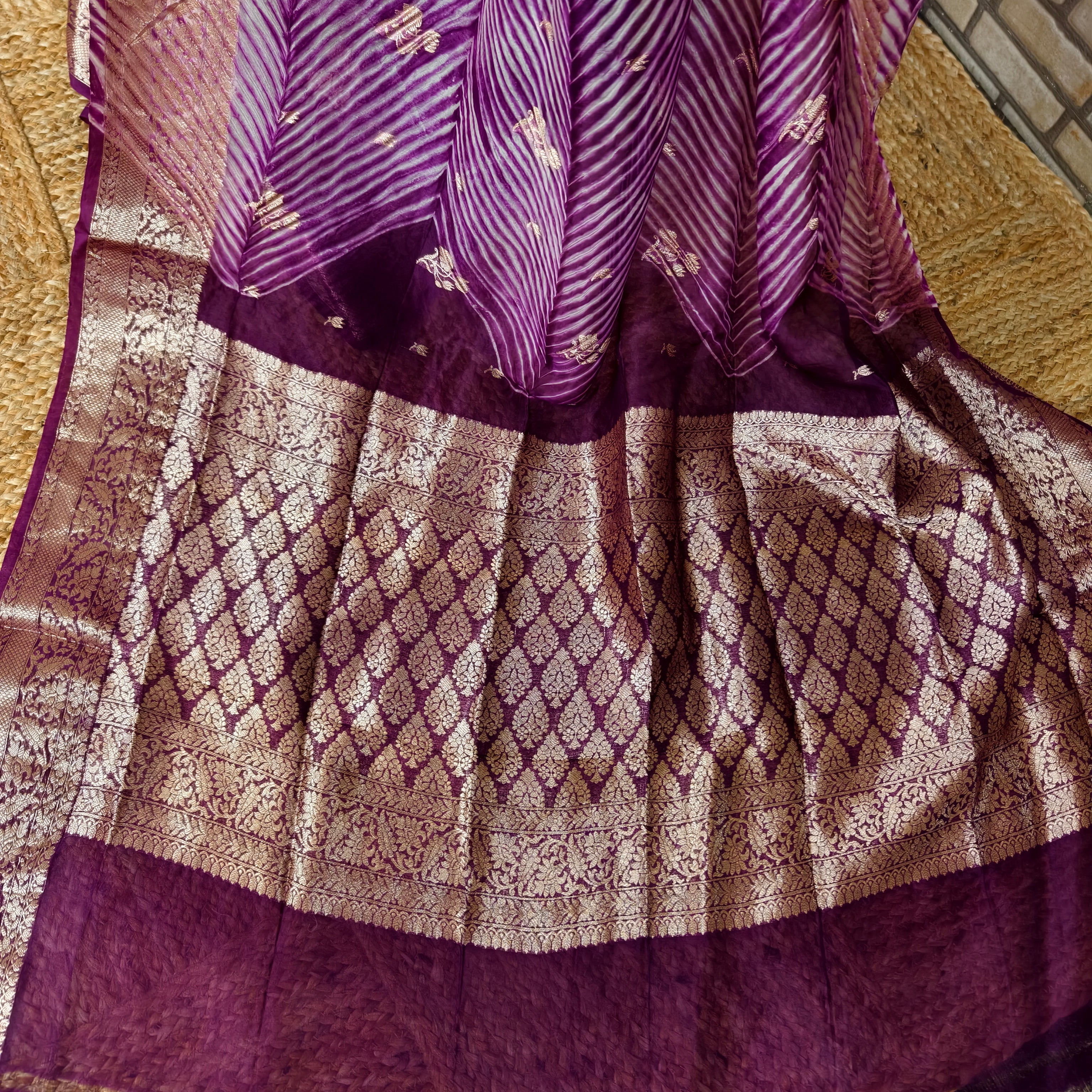 White and Purple Arasi Dyed Silk Organza Saree