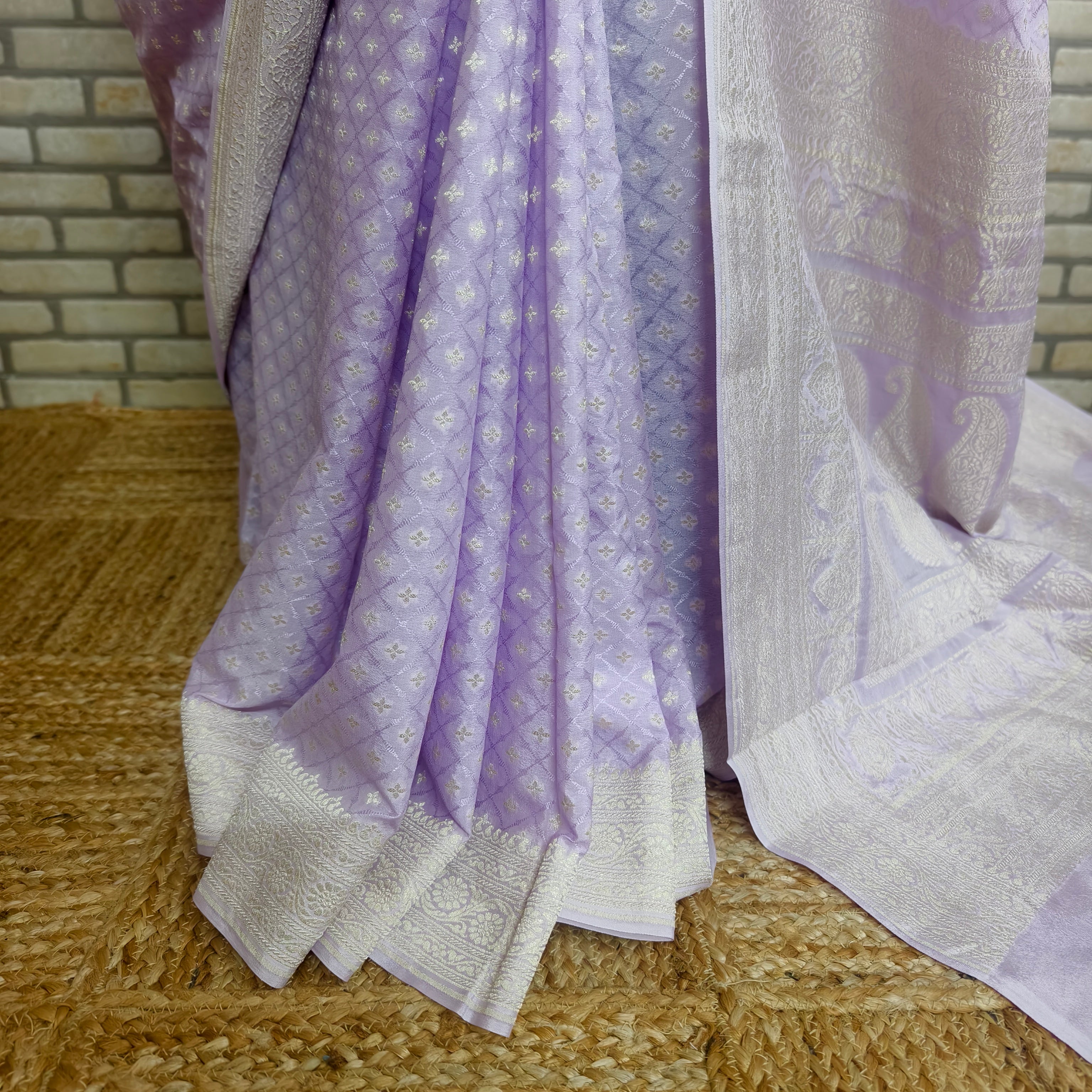 Lilac Khaddi Georgette Checkered Saree