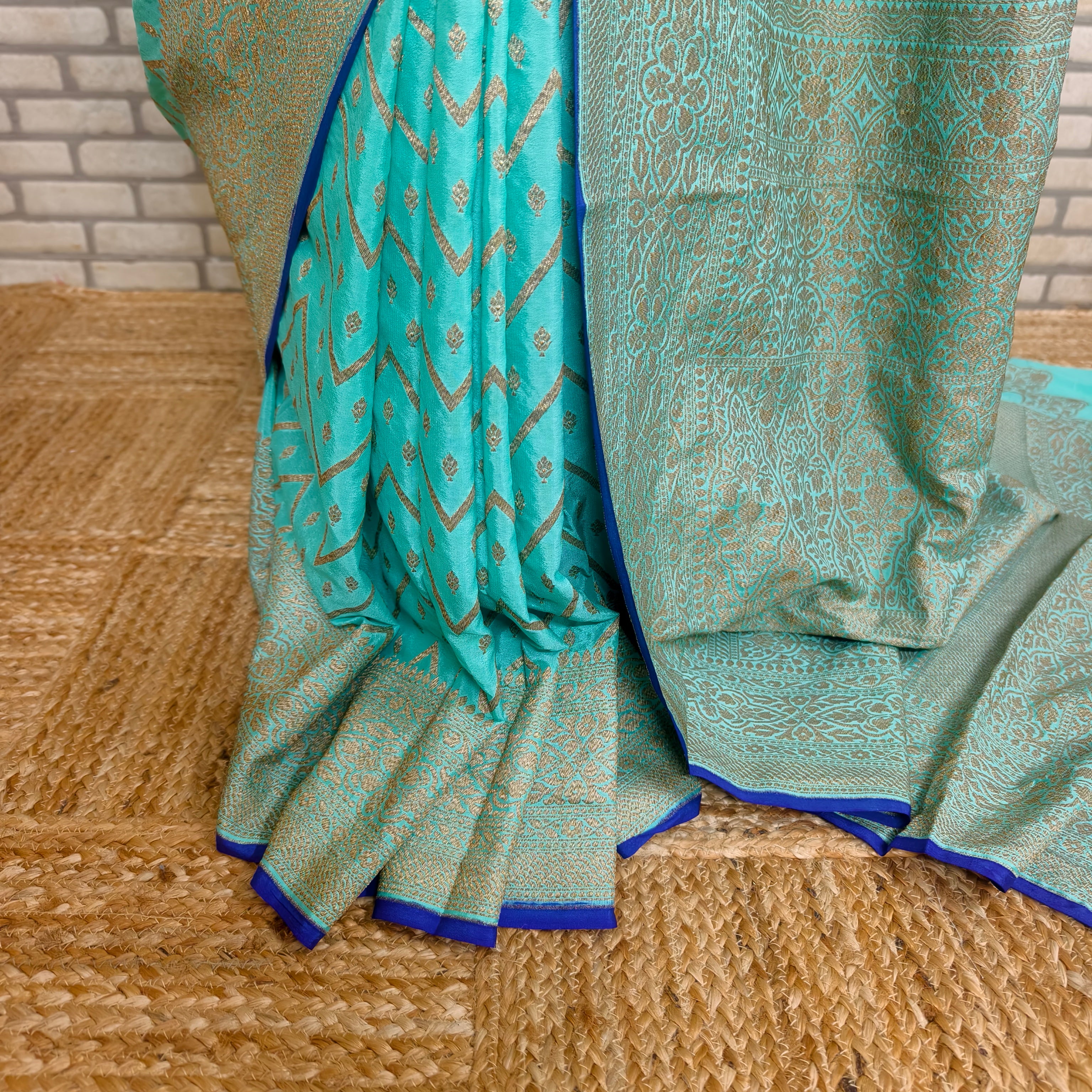 Teal Blue Khaddi Georgette Saree