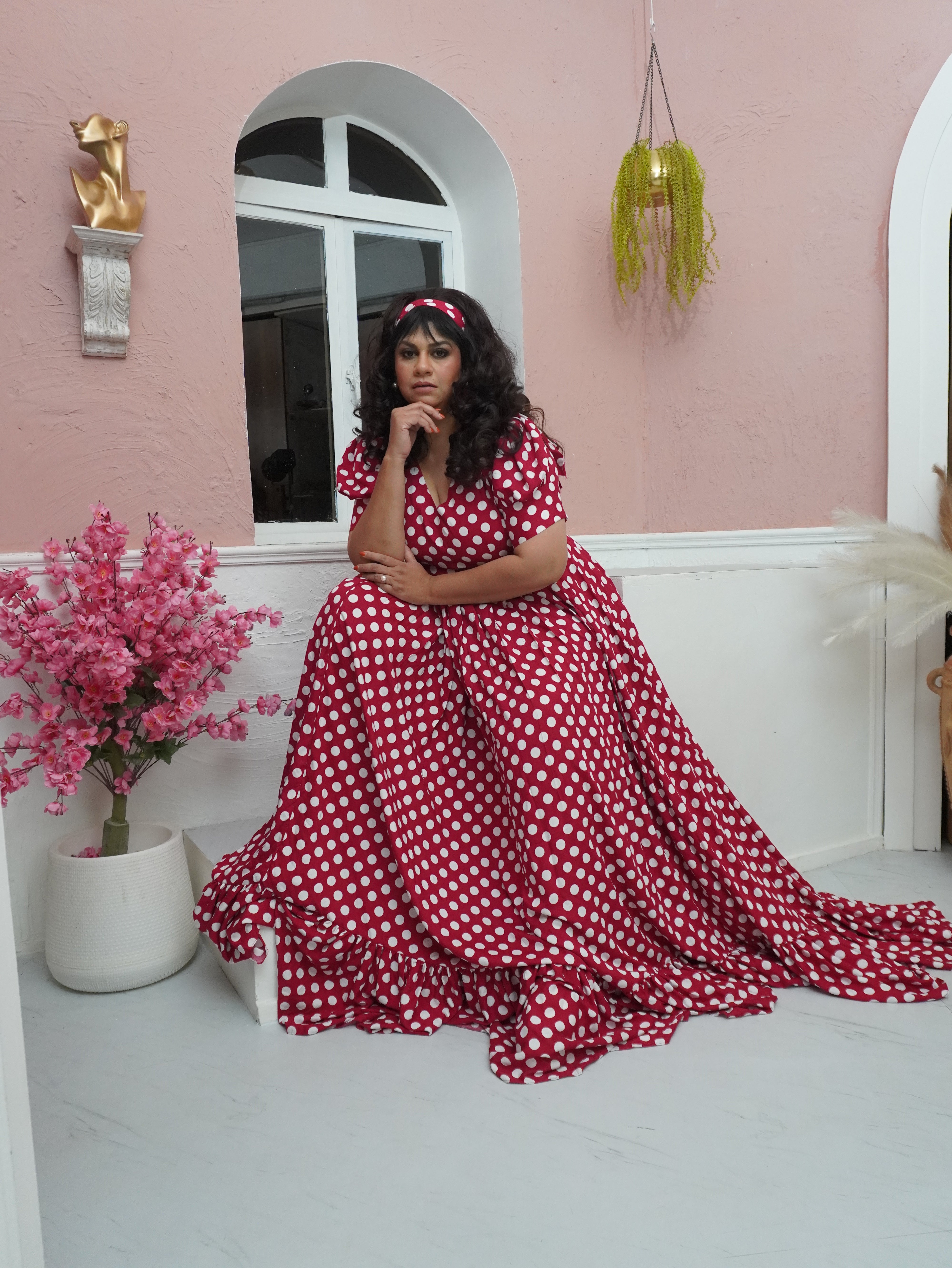 Red Rayon Polka Dots One Piece