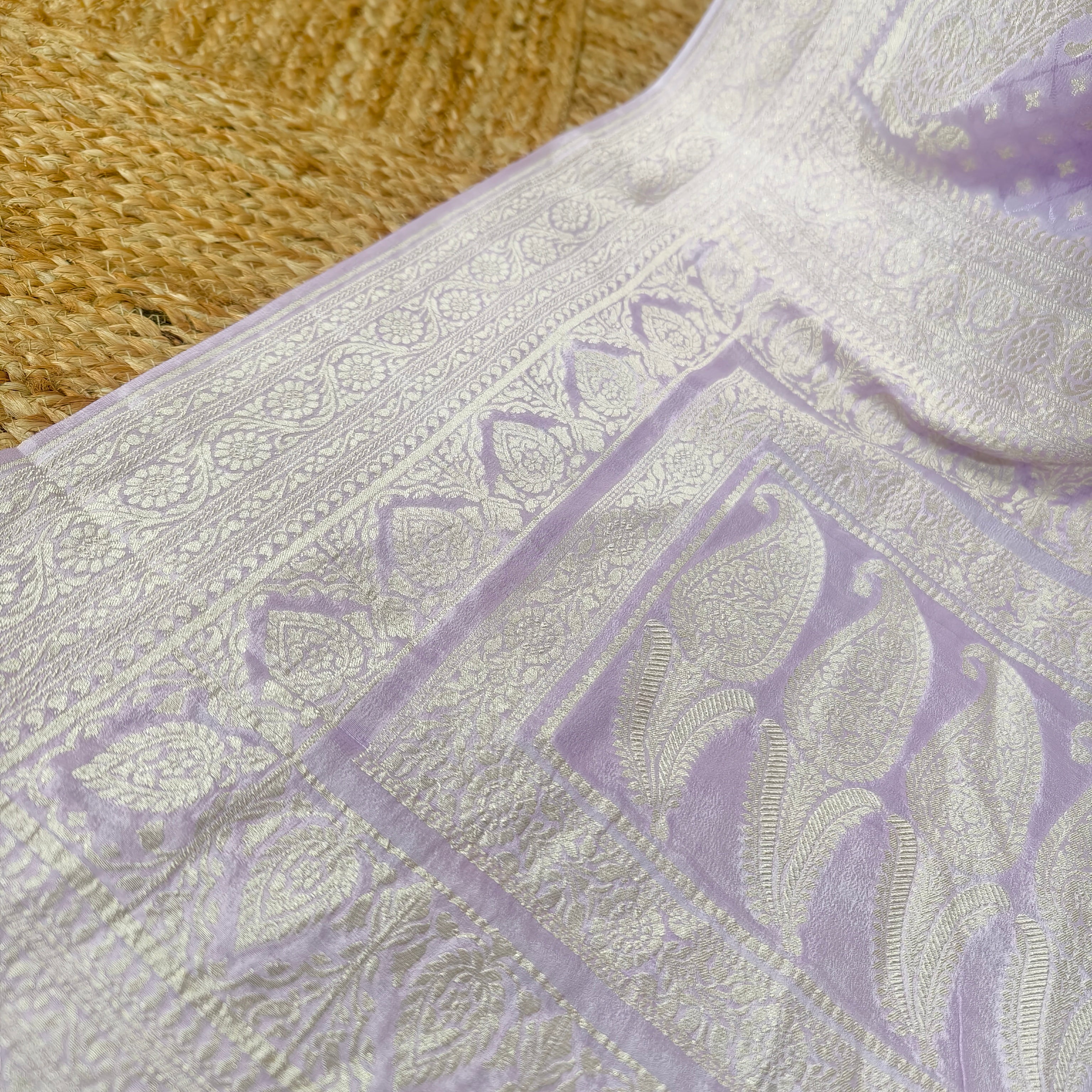 Lilac Khaddi Georgette Checkered Saree