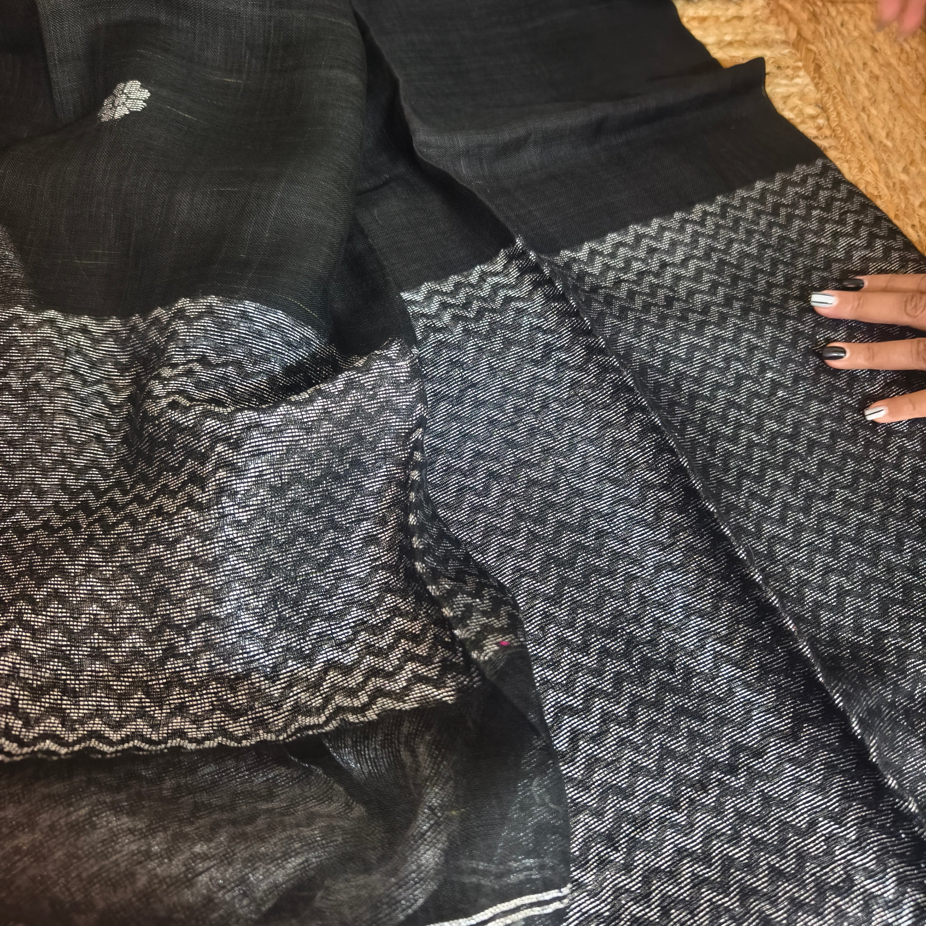 Black and Silver Linen Kurta Dupatta Set