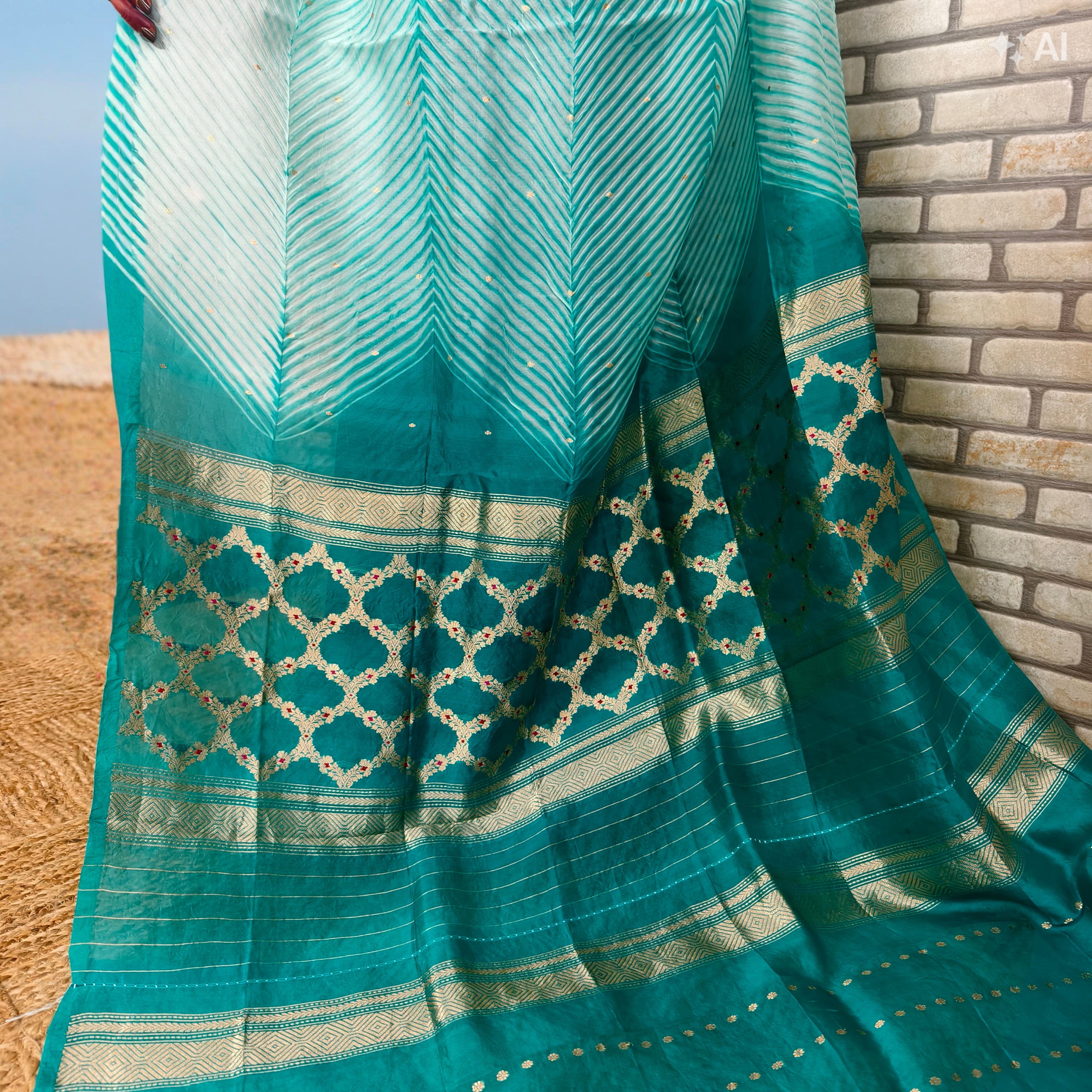 Teal Green Arasi Dyed Silk Organza Saree