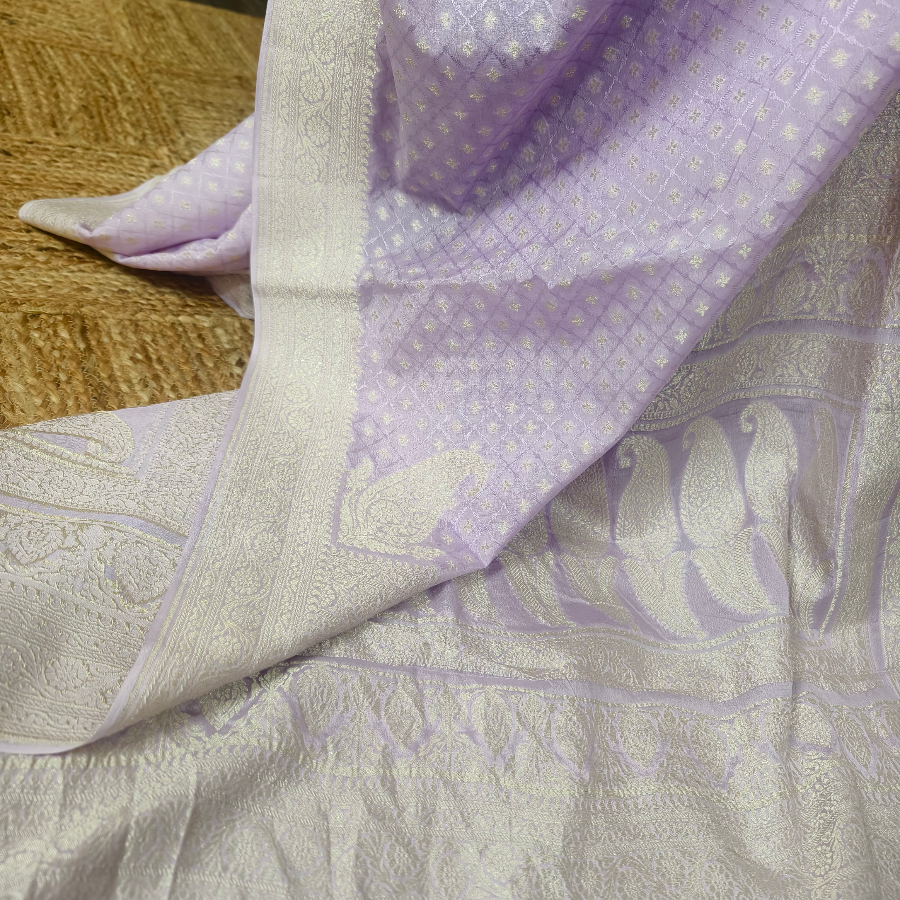 Lilac Khaddi Georgette Checkered Saree