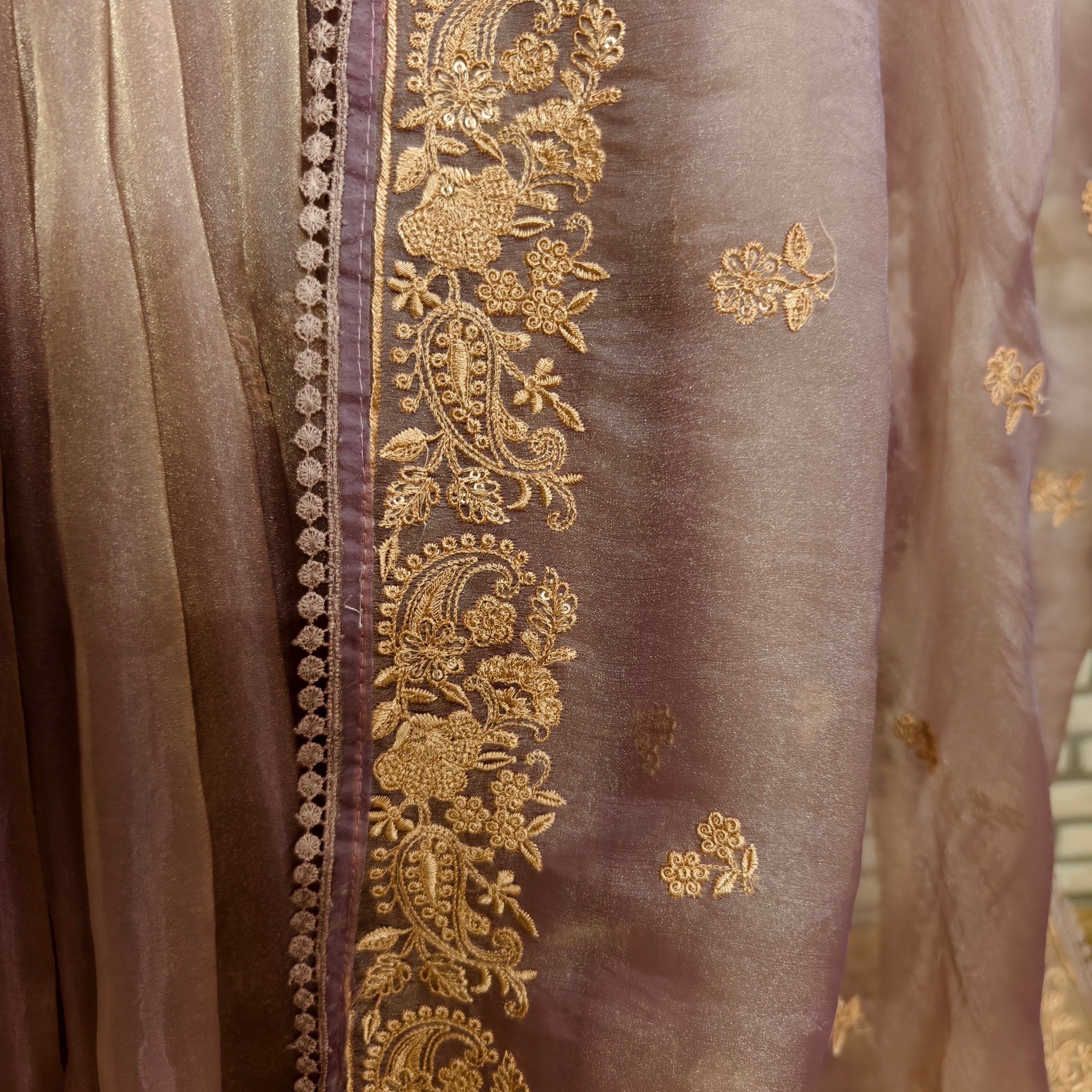 Purplish Tinged Glass Tissue Organza Saree