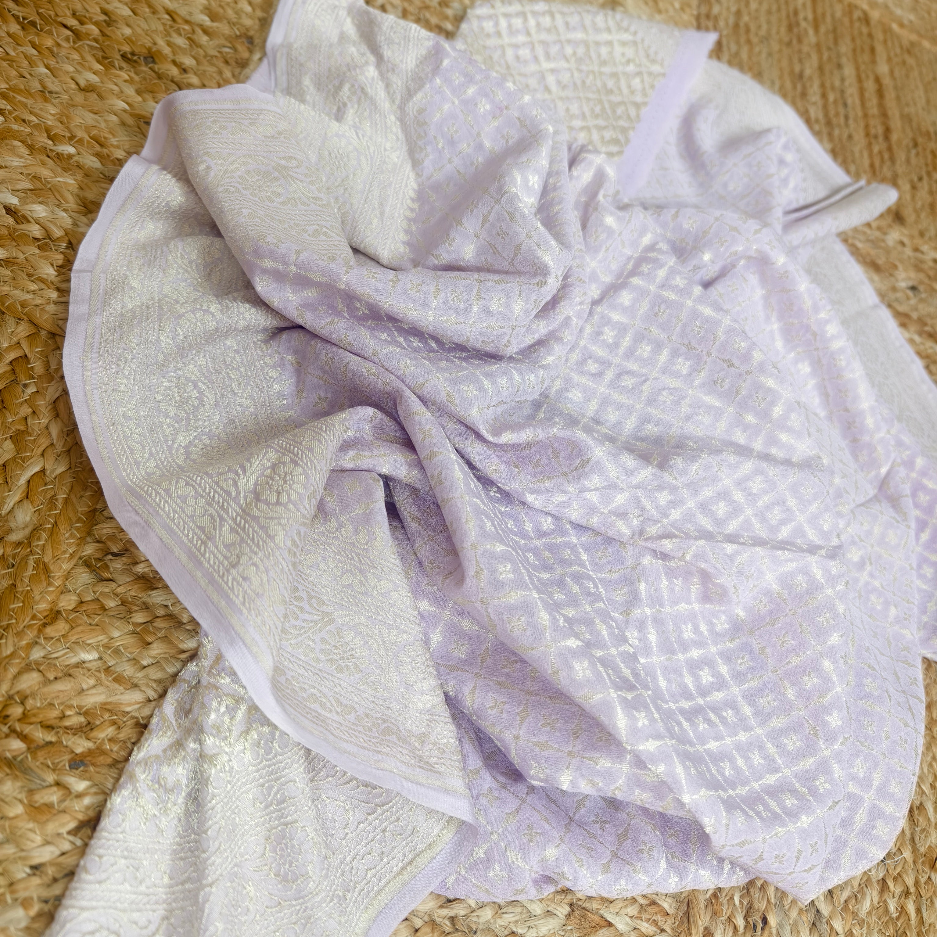 Lilac Khaddi Georgette Checkered Saree