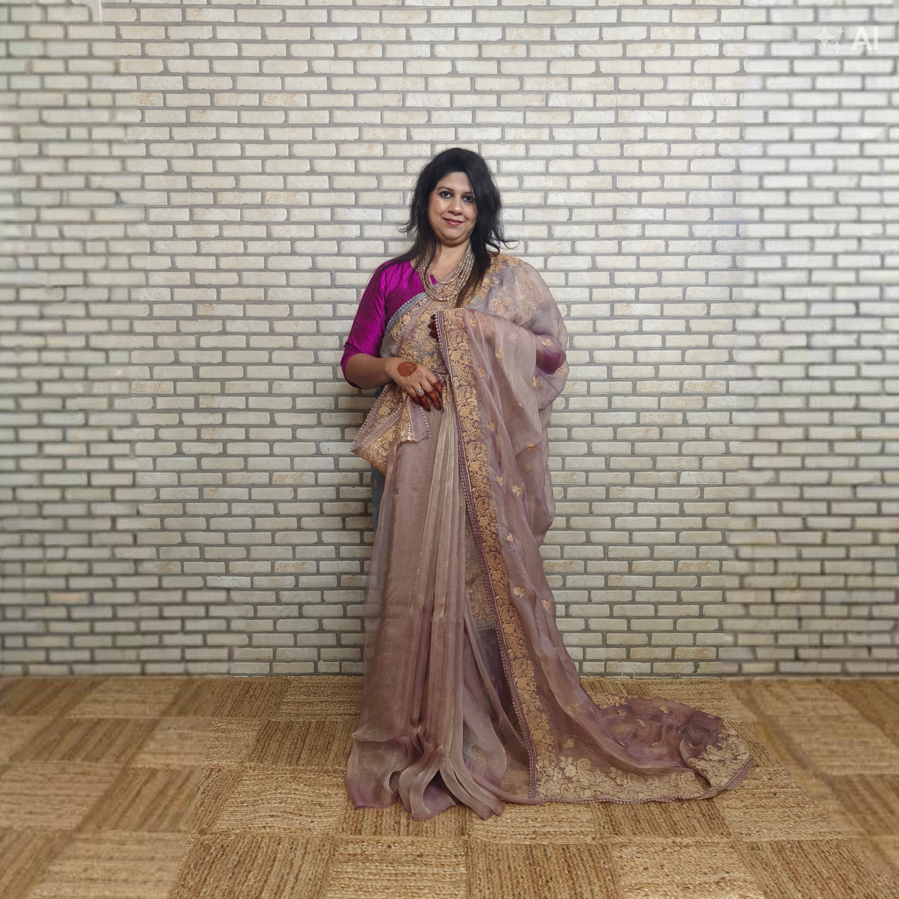 Purplish Tinged Glass Tissue Organza Saree