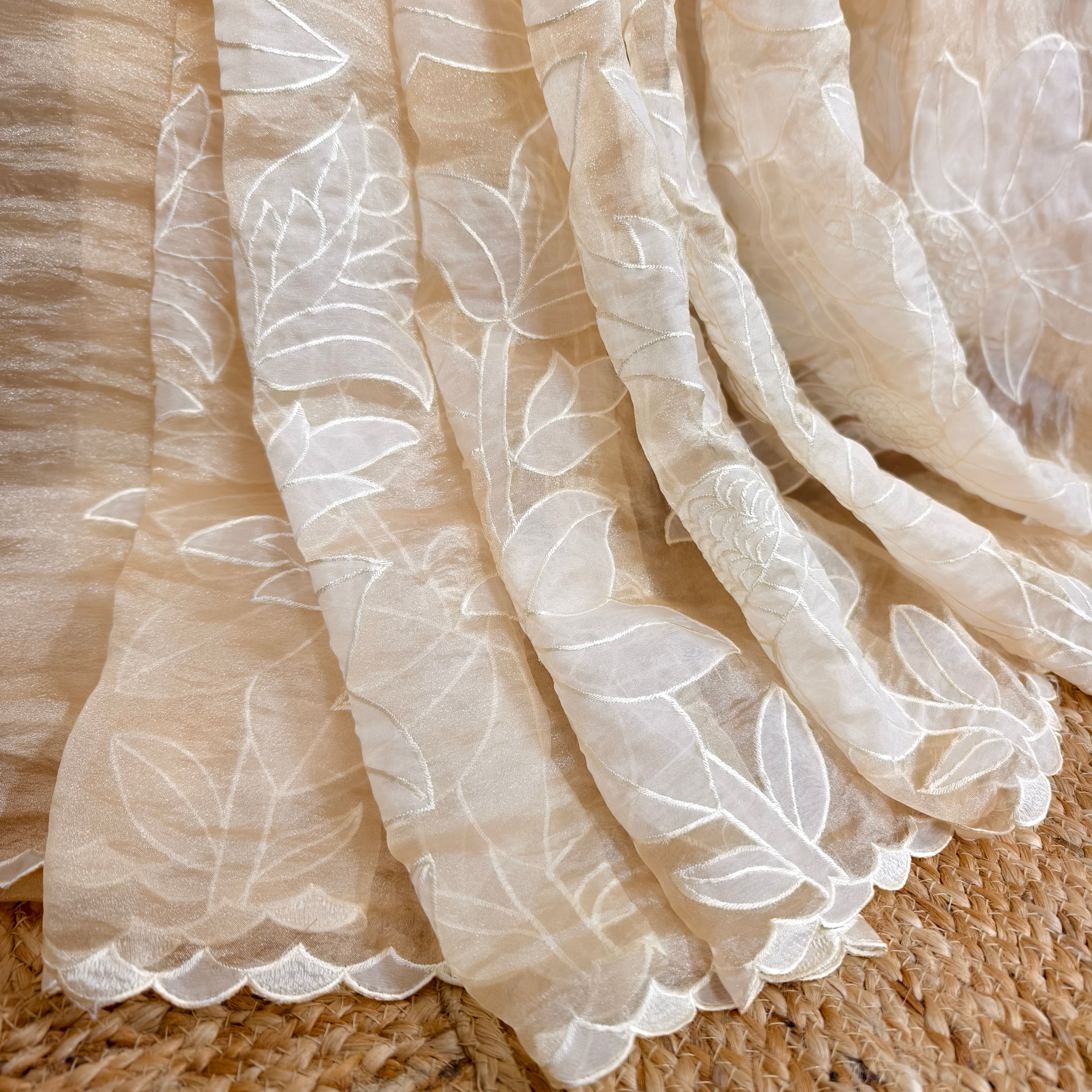 Beige Golden Tissue Organza Saree