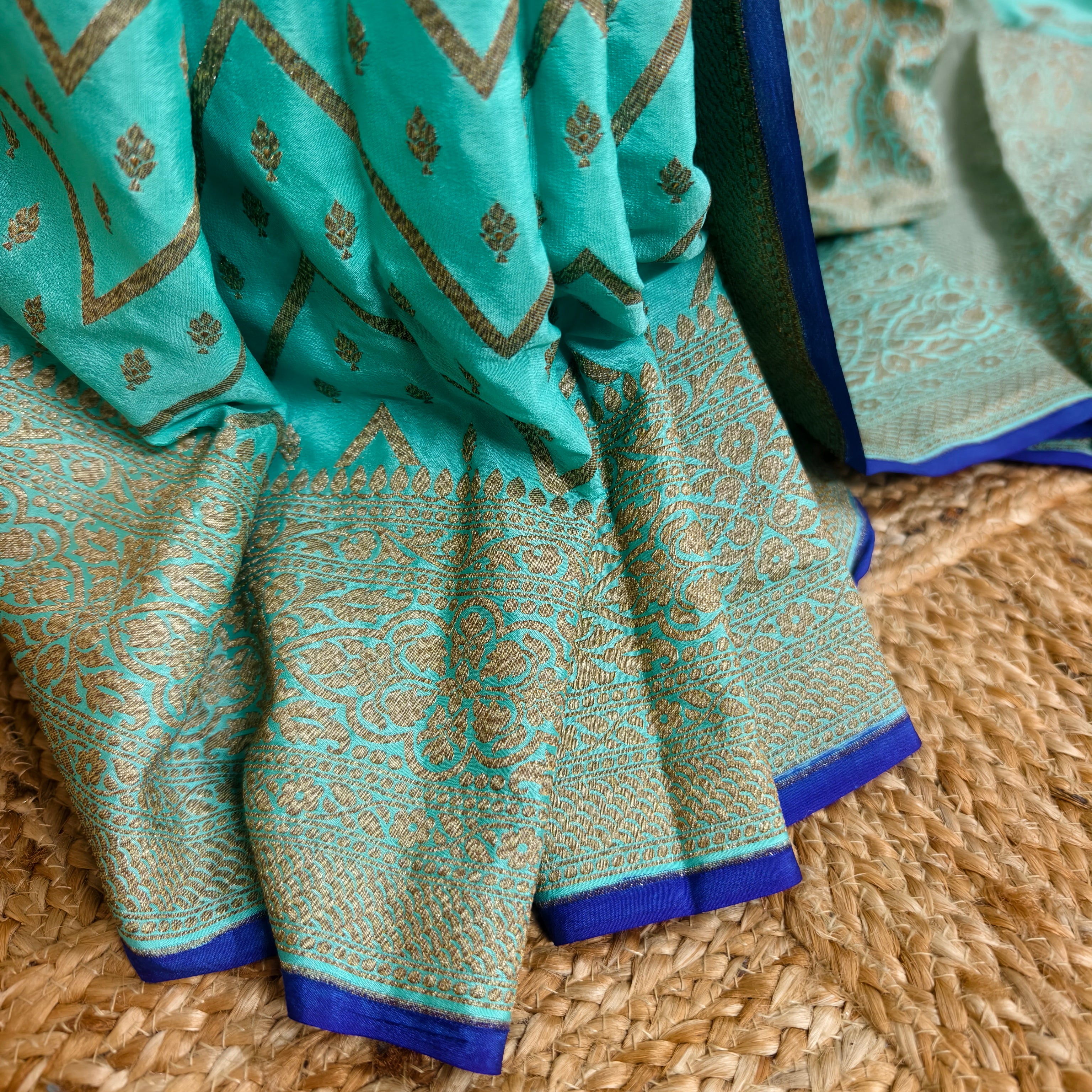 Teal Blue Khaddi Georgette Saree