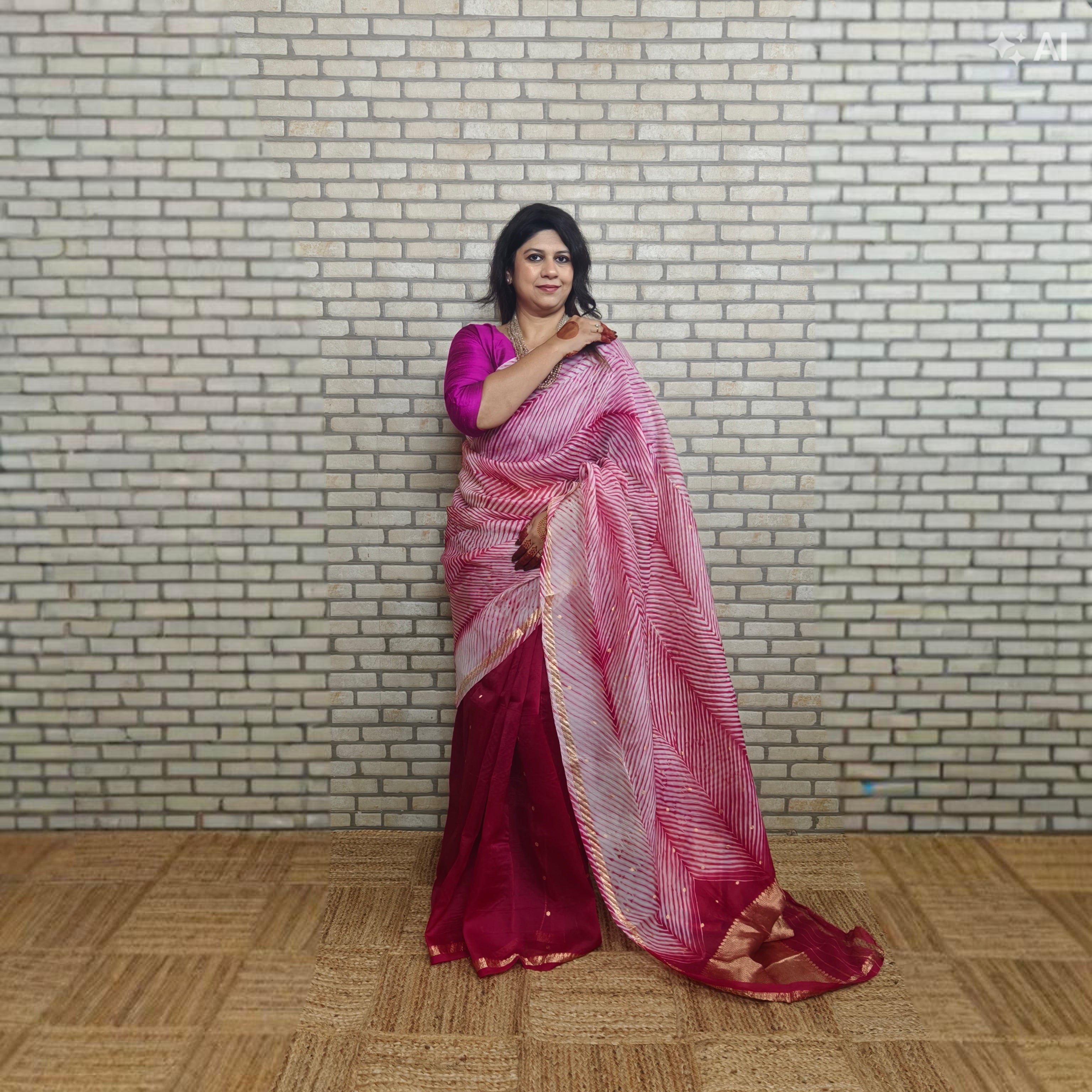 White and Pinkish Red Arasi Dyed Silk Organza Saree