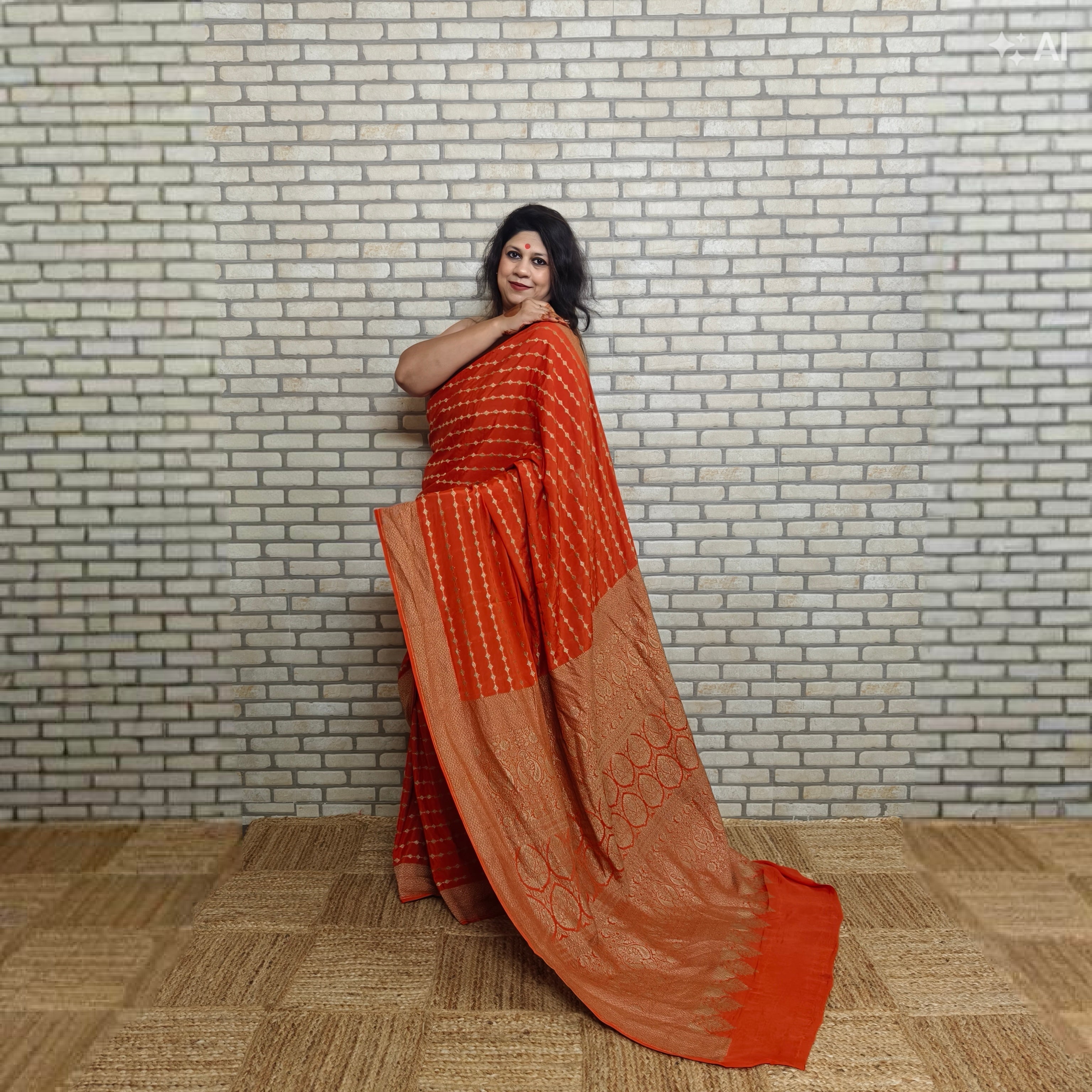Bright Orange Khaddi Georgette Saree