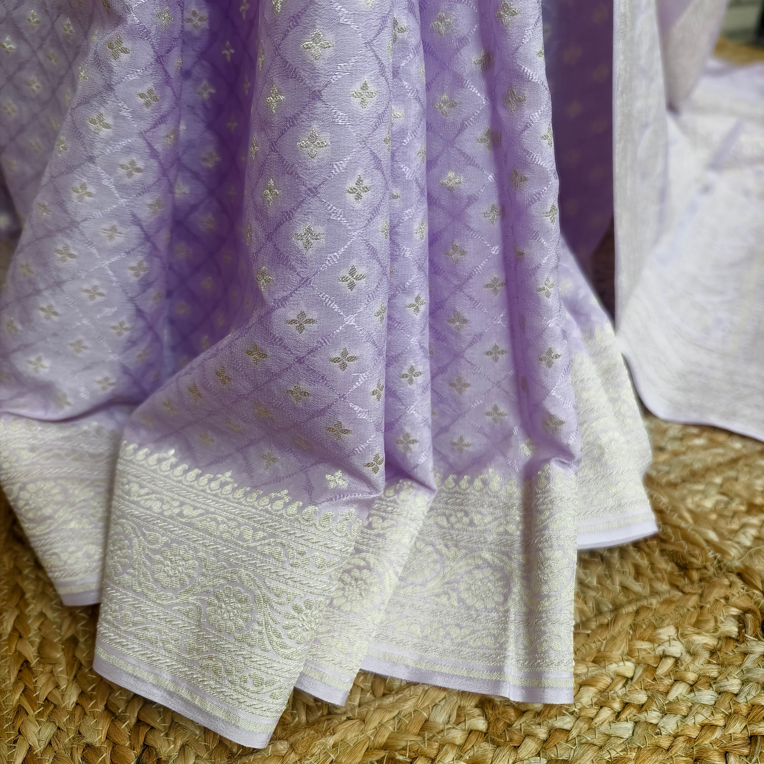 Lilac Khaddi Georgette Checkered Saree