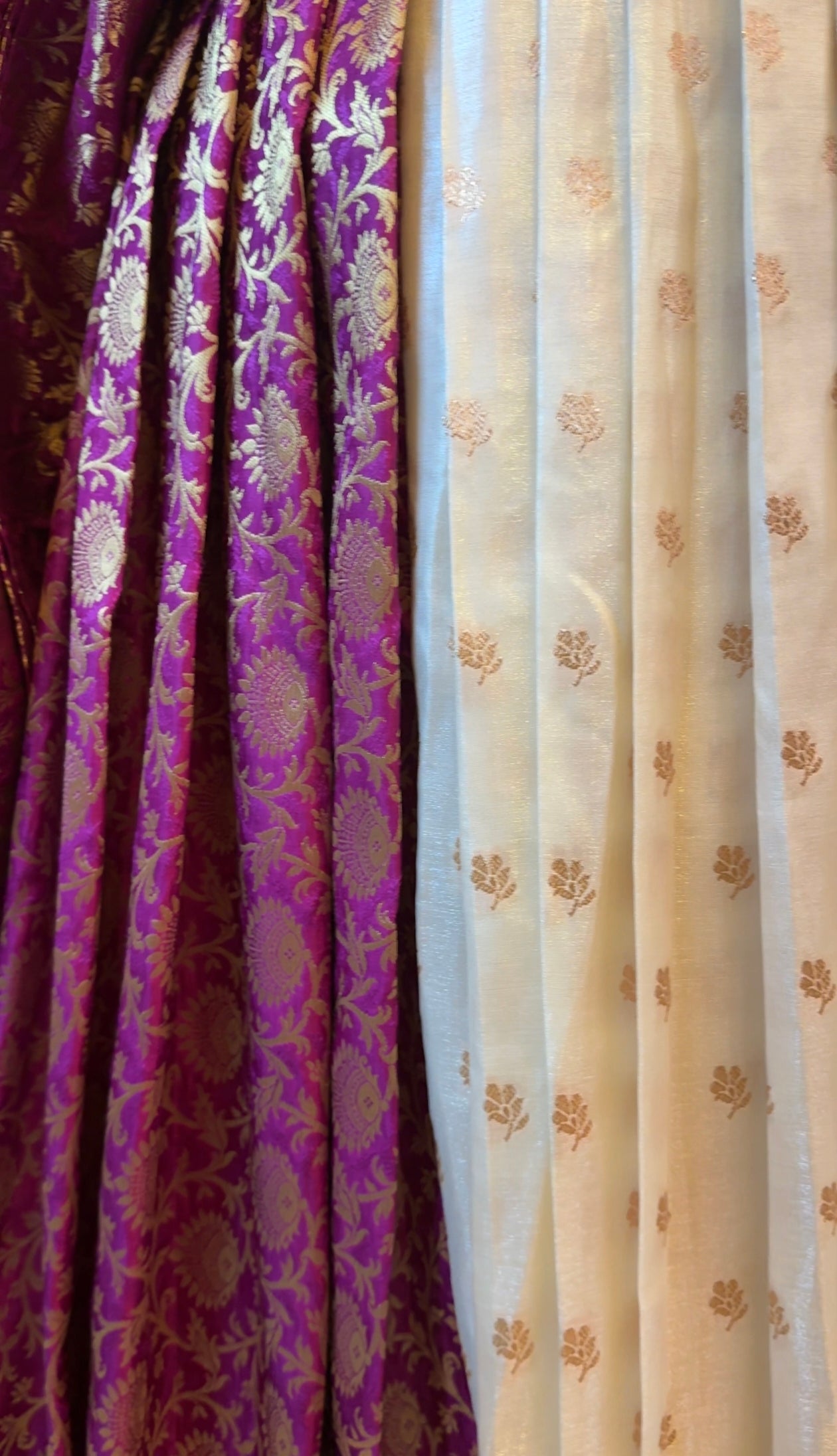 Purple Brocade and Beige Semi Silk Upada Ghagra with Purple Brocade Dupatta