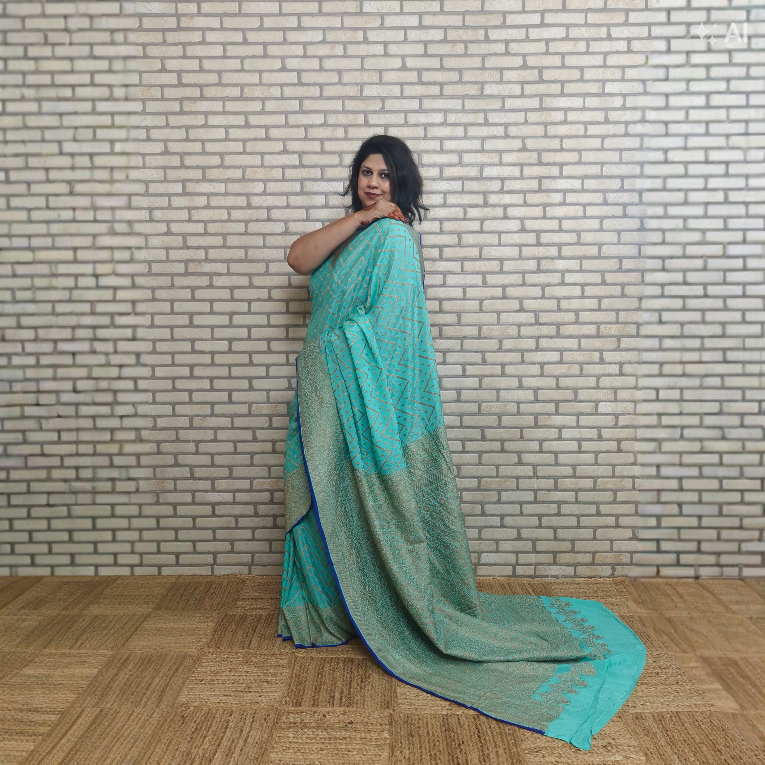 Teal Blue Khaddi Georgette Saree
