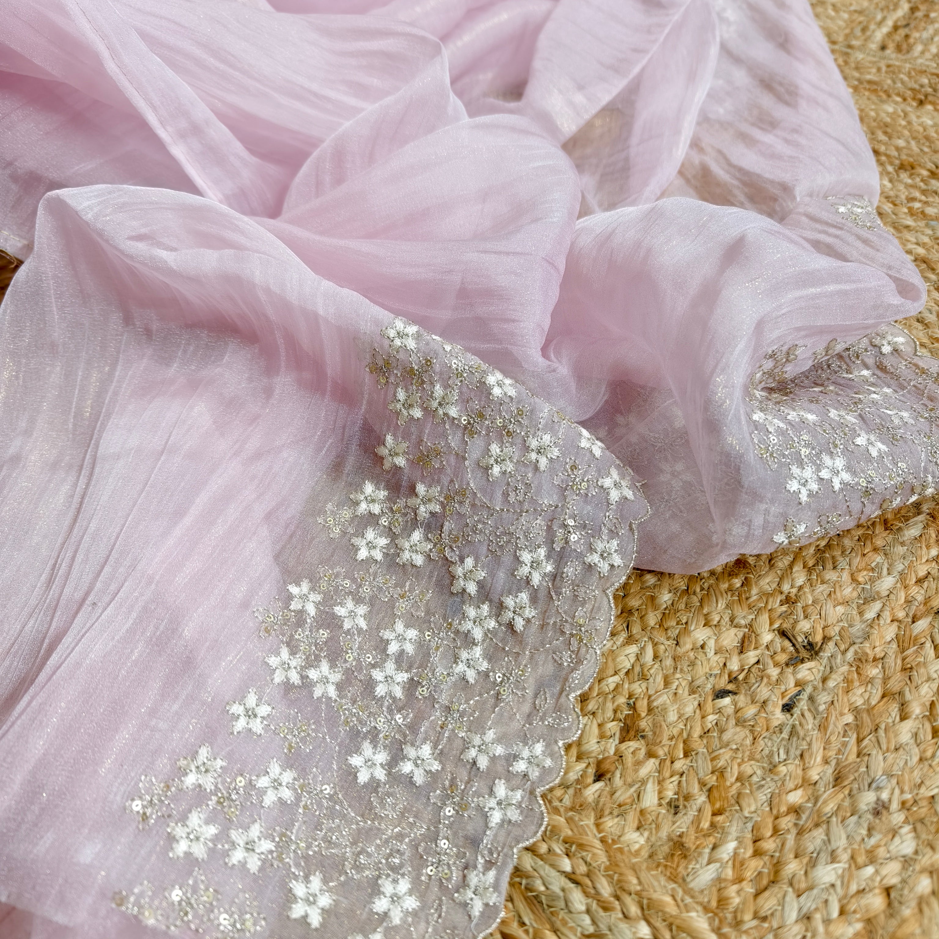 Baby Pink Tissue Organza Saree