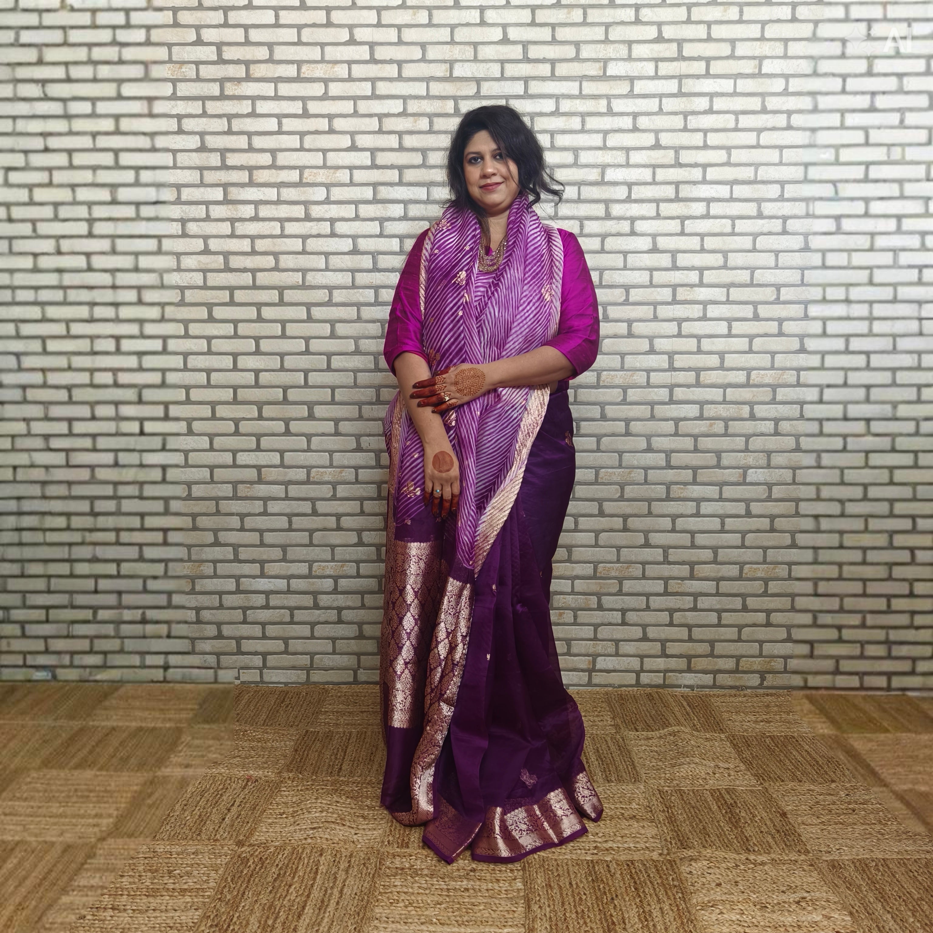 White and Purple Arasi Dyed Silk Organza Saree