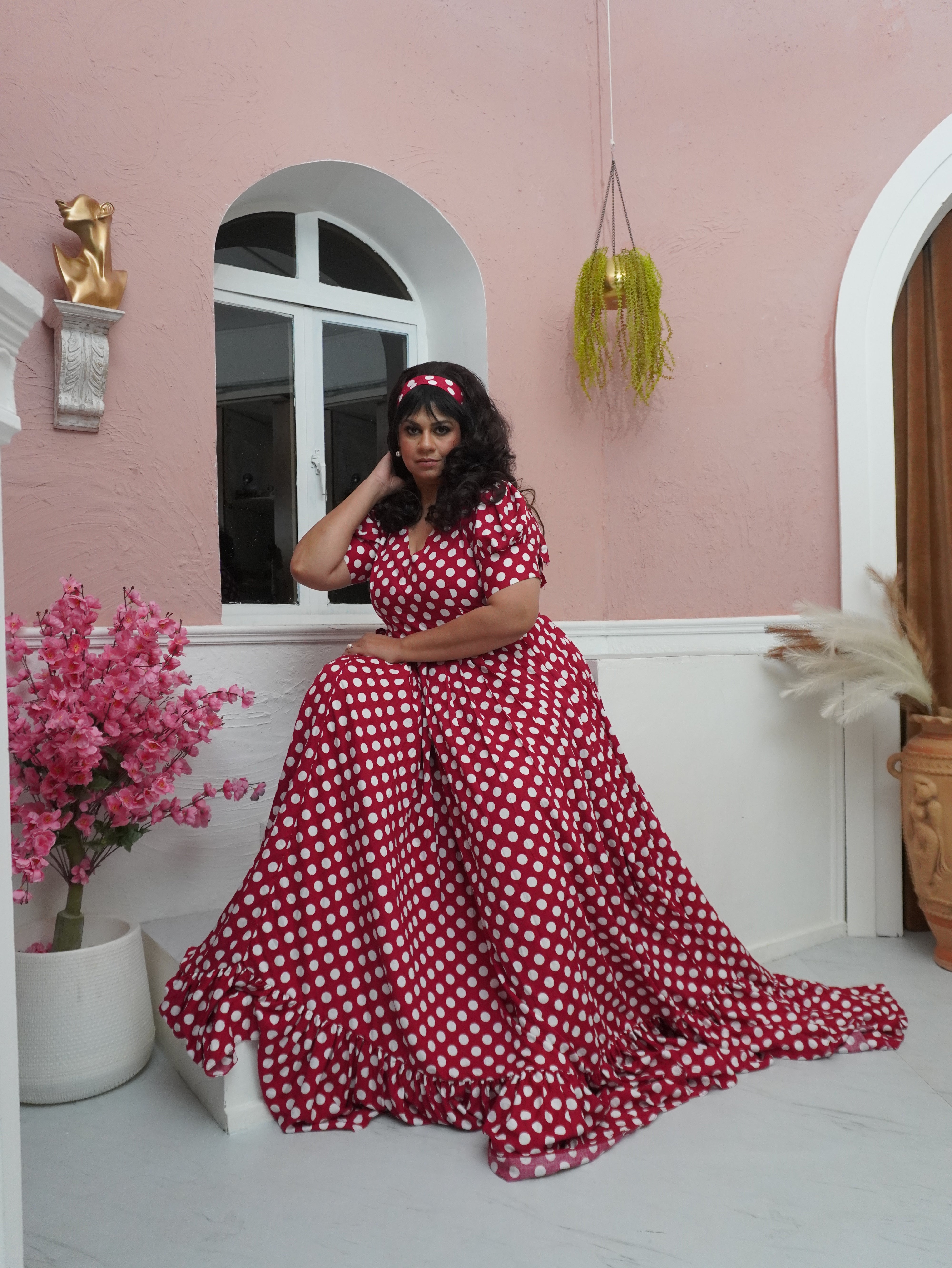 Red Rayon Polka Dots One Piece