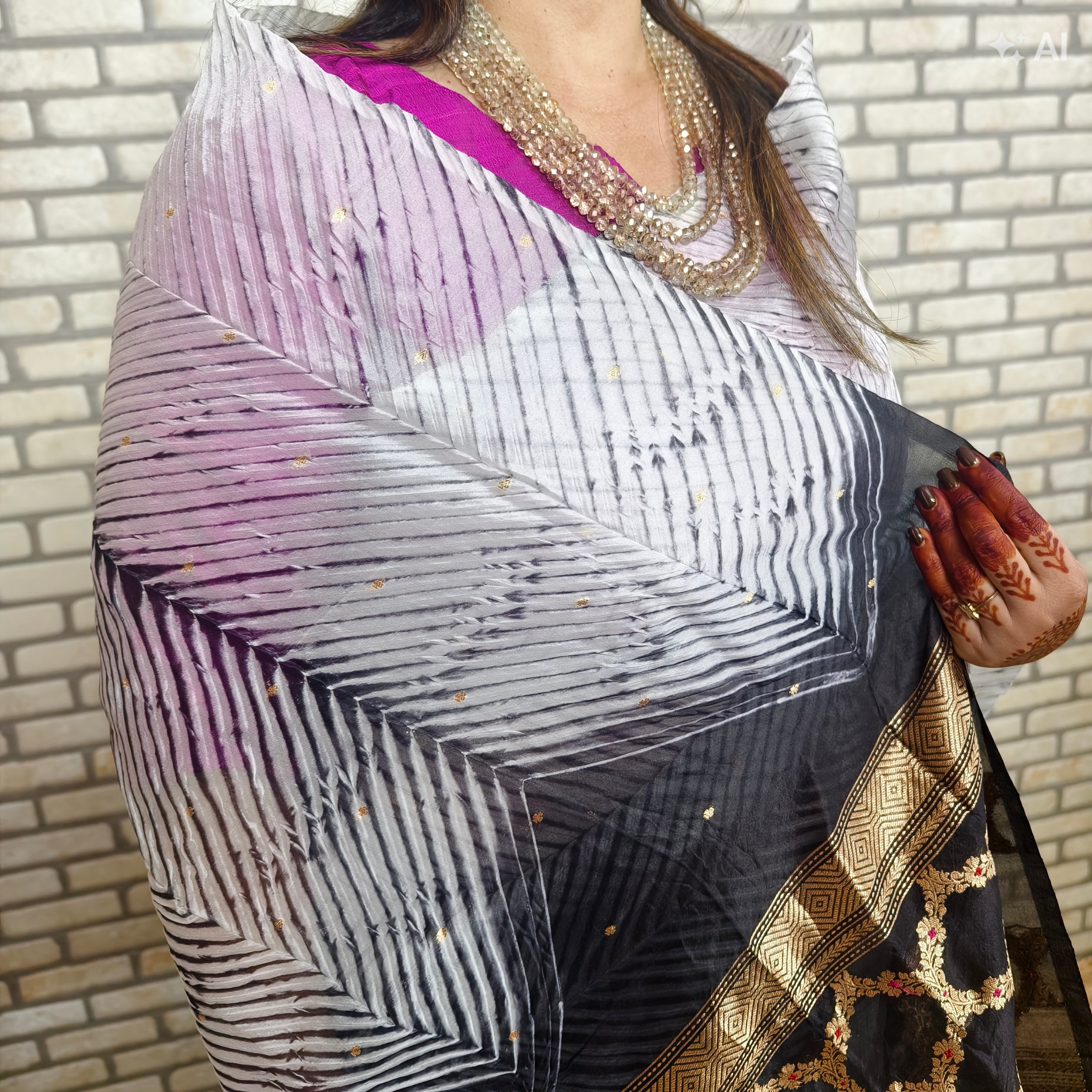 White and Black Arasi Dyed Silk Organza Saree